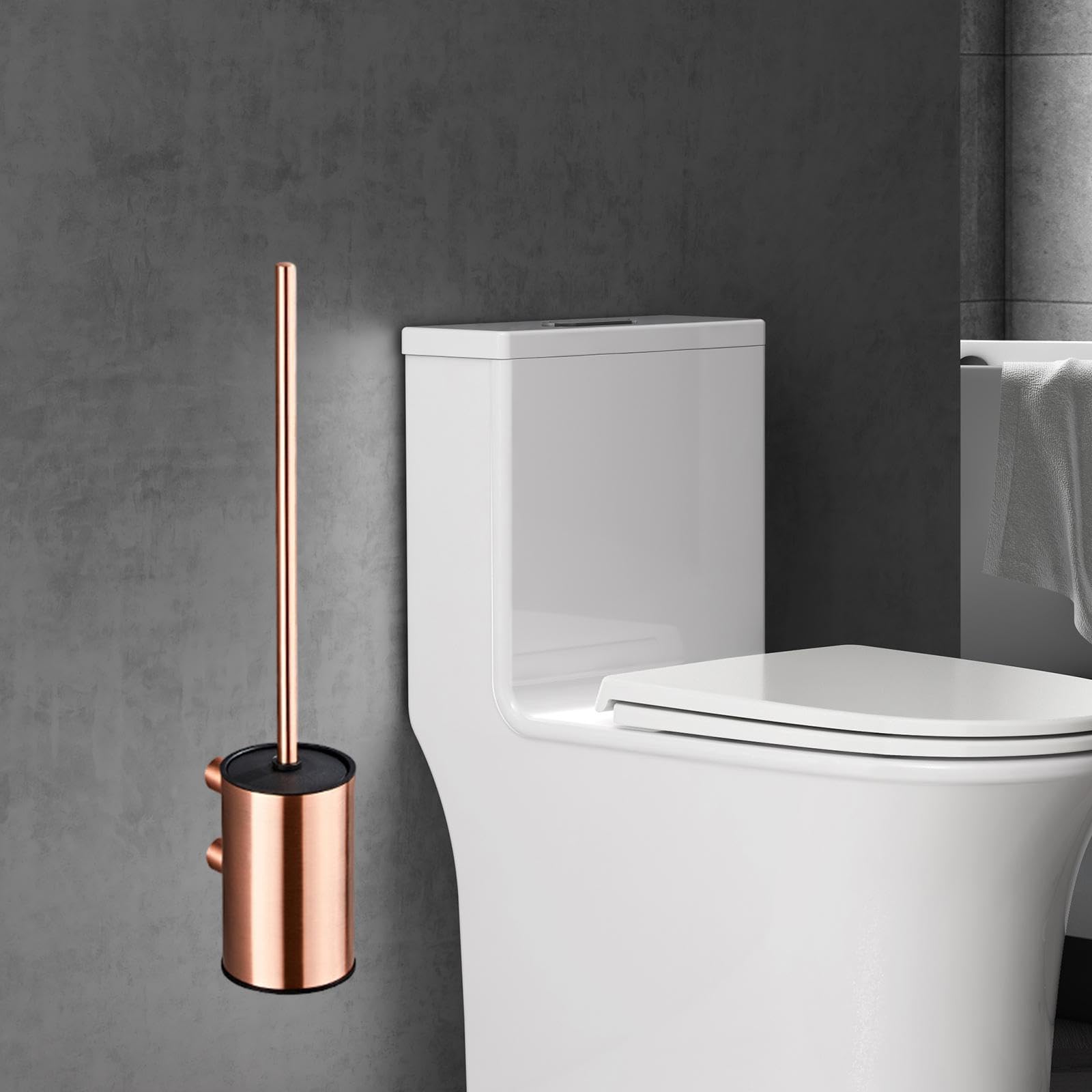 perfk Juego de cepillos y Soportes para Inodoro, Juego de Estropajo de Limpieza Profunda, Accesorios de baño compactos y prácticos de Secado rápido para, Oro Rosa