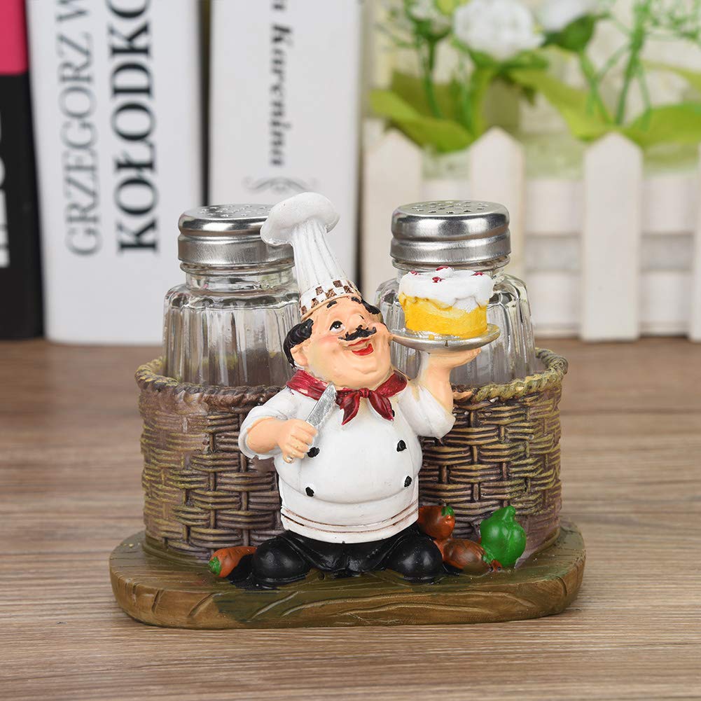 Set Saliera e Pepe da Chef Saliera E Pepiera Francese Country Chef Statua Decorativa Organizzatore di Spezie con Supporto Figurina Regalo per Famiglia, Cucina, Ristorante, Bar, Panetteria(#A)