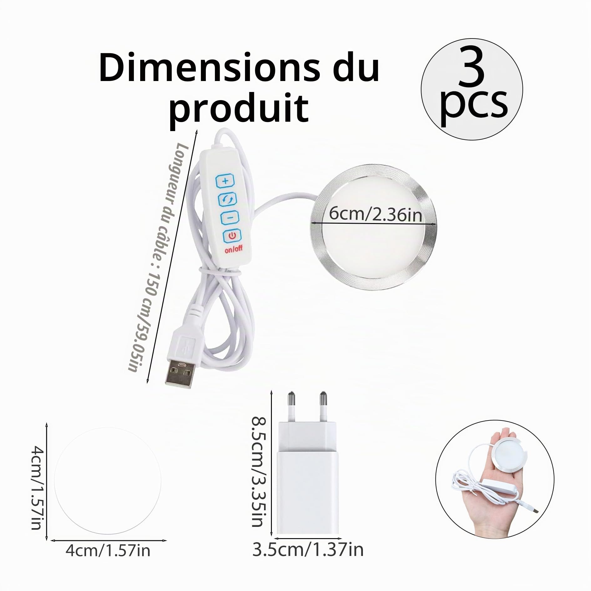 Kit d’ampoules LED 001 pour Bambu Lab Makerworld – 3 couleurs avec lumière chaude 3000 K, alimentation USB 5V, kit complet pour impression 3D, 2 pièces + chargeur inclus (3)