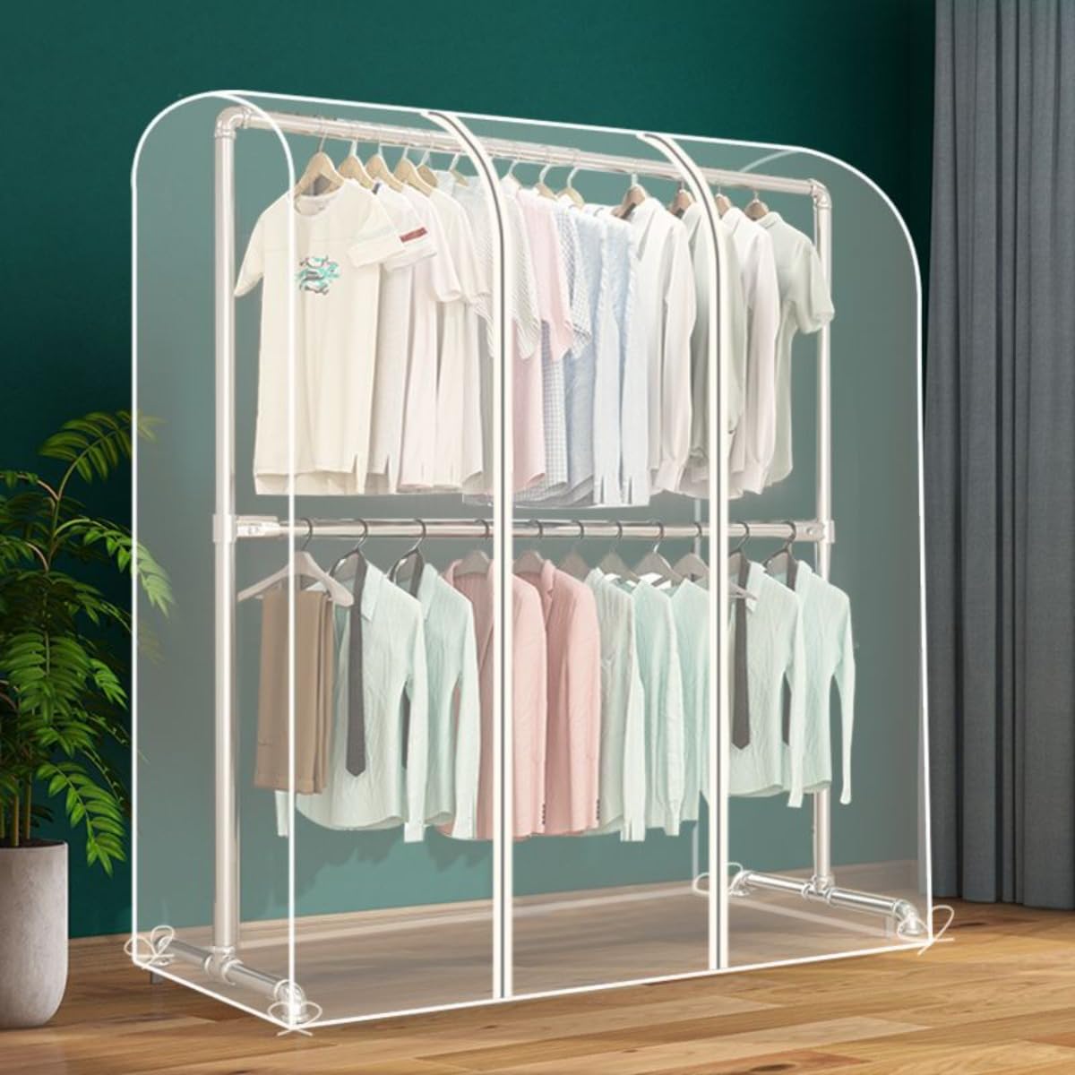 Kleiderstangenabdeckung mit Reißverschluss für Doppelstangen – extra hohe 180 cm Staubschutzhülle für Kleider, Mäntel und Jacken, wasserdichter Kleiderschutz für Kleiderständer (durchscheine
