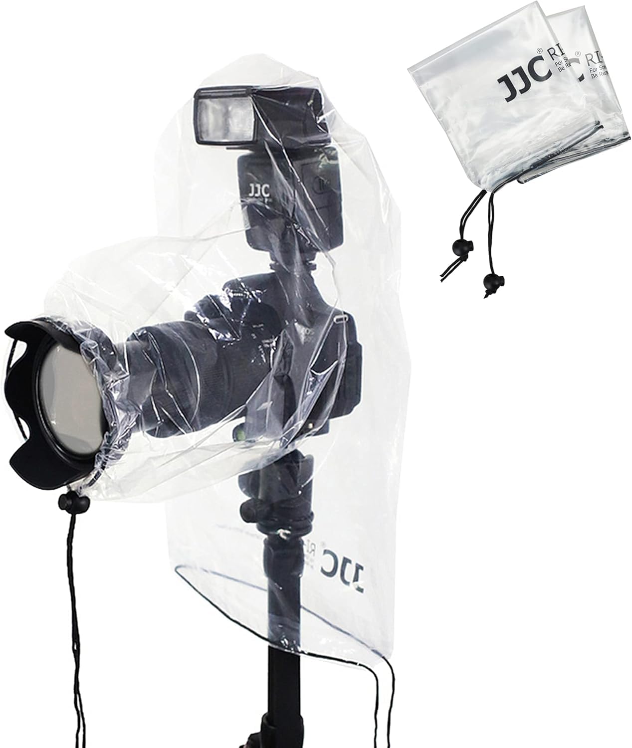 JJC 2-częściowy pokrowiec przeciwdeszczowy na aparat Canon do Nikon Sony z obiektywem i lampą błyskową do 25 x 16 cm (dł. x szer.), przezroczysty płaszcz przeciwdeszczowy na aparat