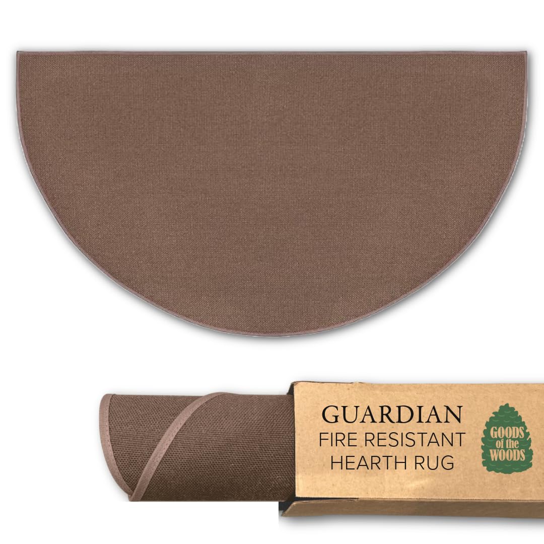 Goods of the Woods Brown 4 ft Half‑Round Fiberglass Hearth Rug – Fireproof 1000 °F Protection, NFPA Class 1 Certified, 50% Thicker, Non‑Slip Vinyl Backing – Indoor/Outdoor Fireplace
