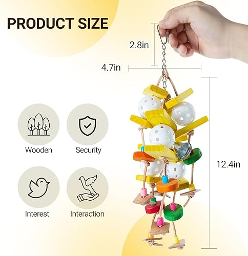 Miniatura 2 de Juguete de loro para pájaros, bloques de madera natural, juguete para masticar pájaros, juguetes coloridos para aliviar el estrés para periquitos,
