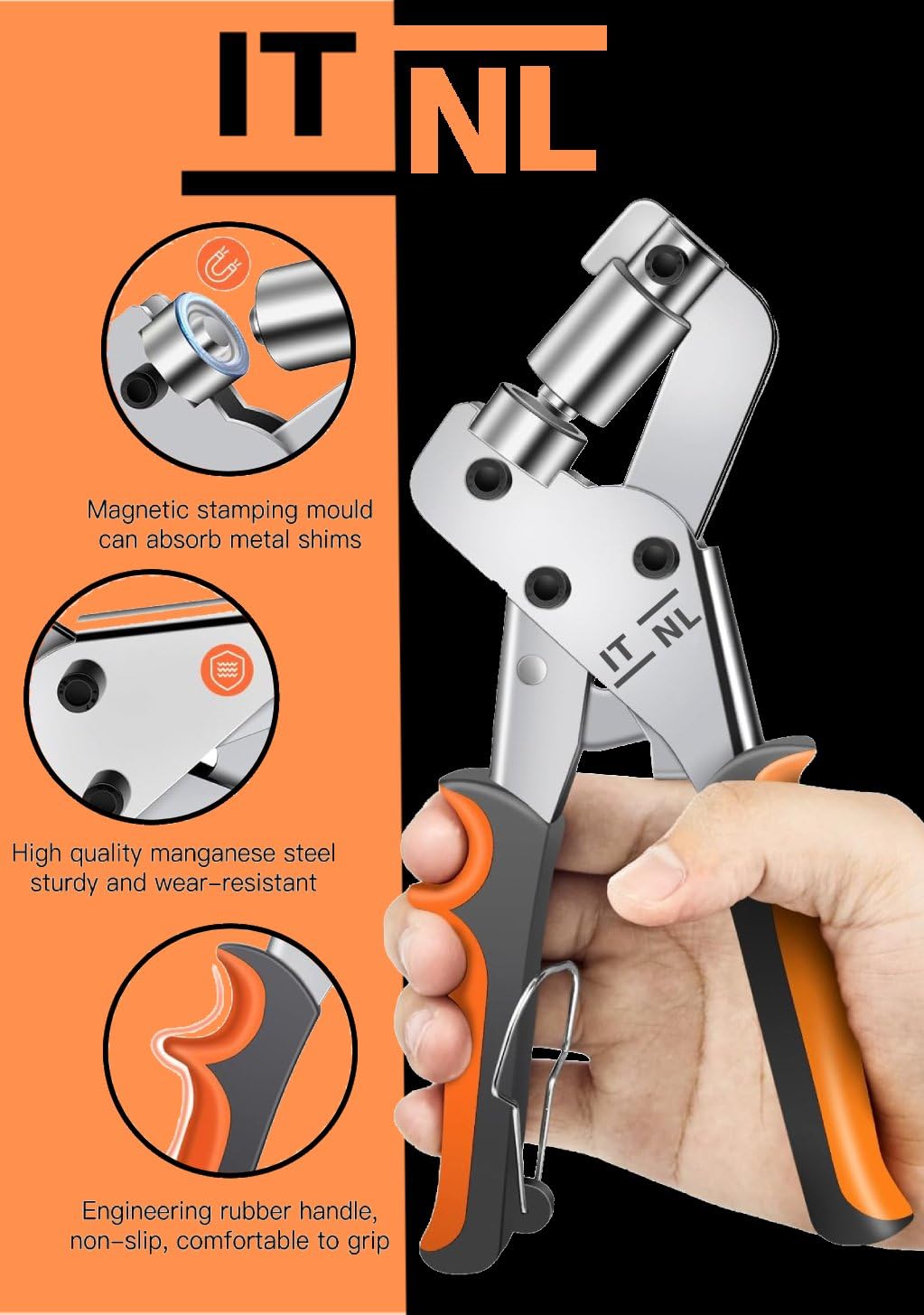 Ösenzange SET (Ø 10mm) | Magnetische Ösenpresse aus gehärtetem Stahl | inkl. 200 Ösen (Ösenzange + 200 Ösen) Ösenstanze für Stoffe, Planen und Sonnensegeln