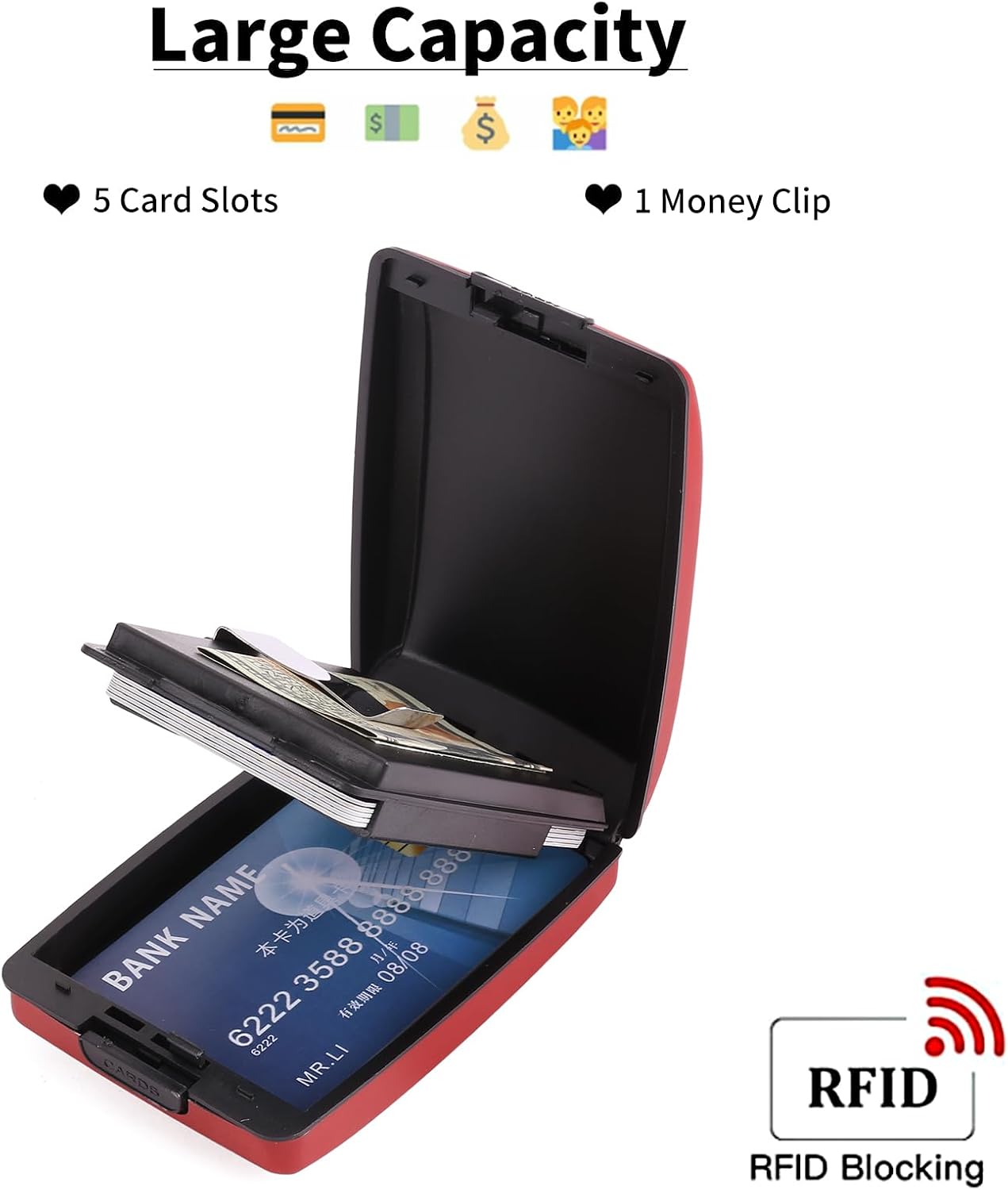 Credit Card Holder for Women RFID Blocking Aluminum Wallet Business Card Case MetalMoney Clip for Men