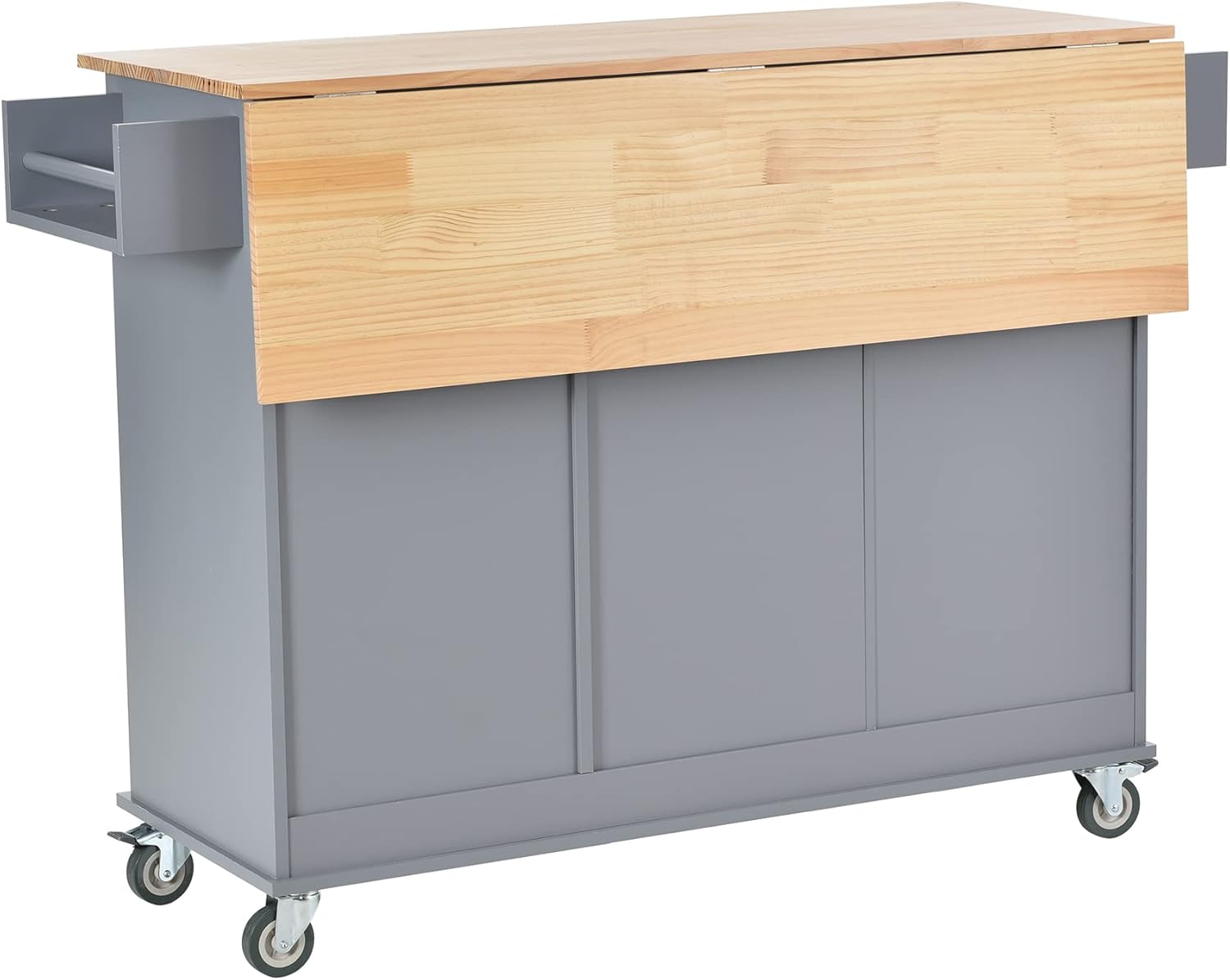 Rolling Sideboard Cart with Wood Tabletop & Drop Leaf & Towel Rack & 3 Drawers & Double Doors Cabinet, Mobile Kitchen Island Storage Cabinet