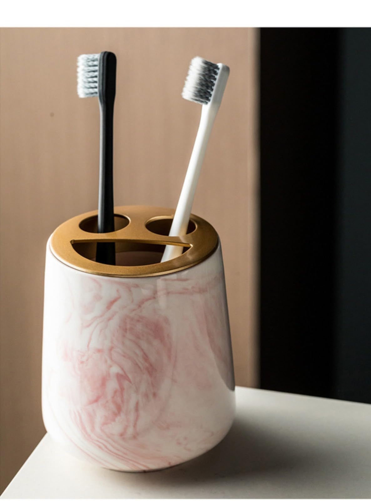 Juego de baño de mármol de cerámica, accesorios de 4 piezas, incluyendo soporte para cepillo de dientes, jabonera, vaso, dispensador de jabón de espuma para decoración elegante del baño