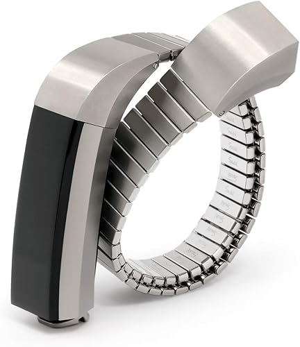 Twist-O-Flex - Banda elástica de acero inoxidable para Fitbit Alta y Alta HR en plata cepillada y negro de Speidel
