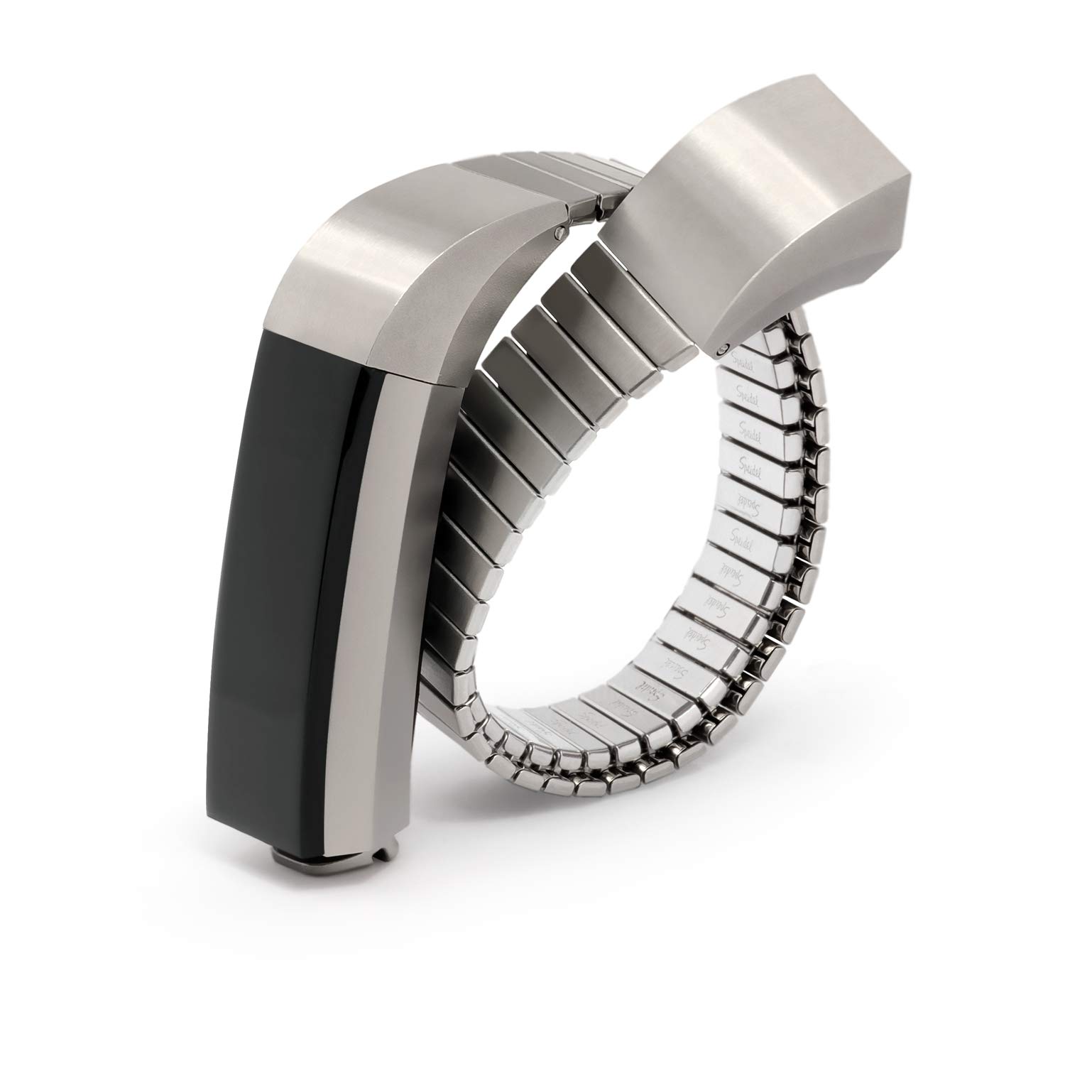 Twist-O-Flex Metal Expansion Stainless Steel Stretch Band Replacement for The Fitbit Alta and Alta HR in Brushed Silver and Black by Speidel
