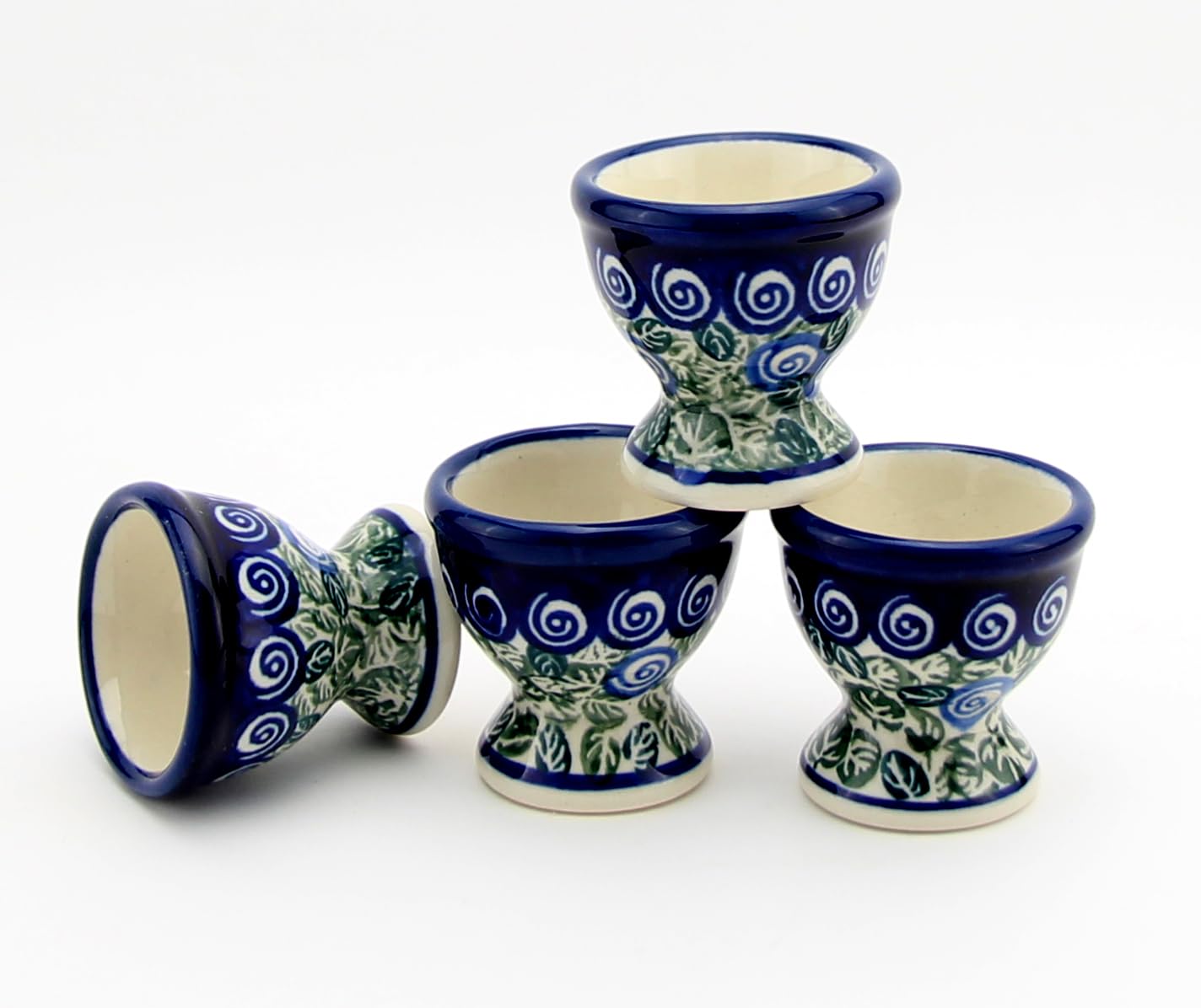 Polish Pottery Market Egg Cups Set of 4 - Handmade by Zaklady Boleslawiec – Polish Stoneware Egg Stand Holders for Soft Boiled Egg
