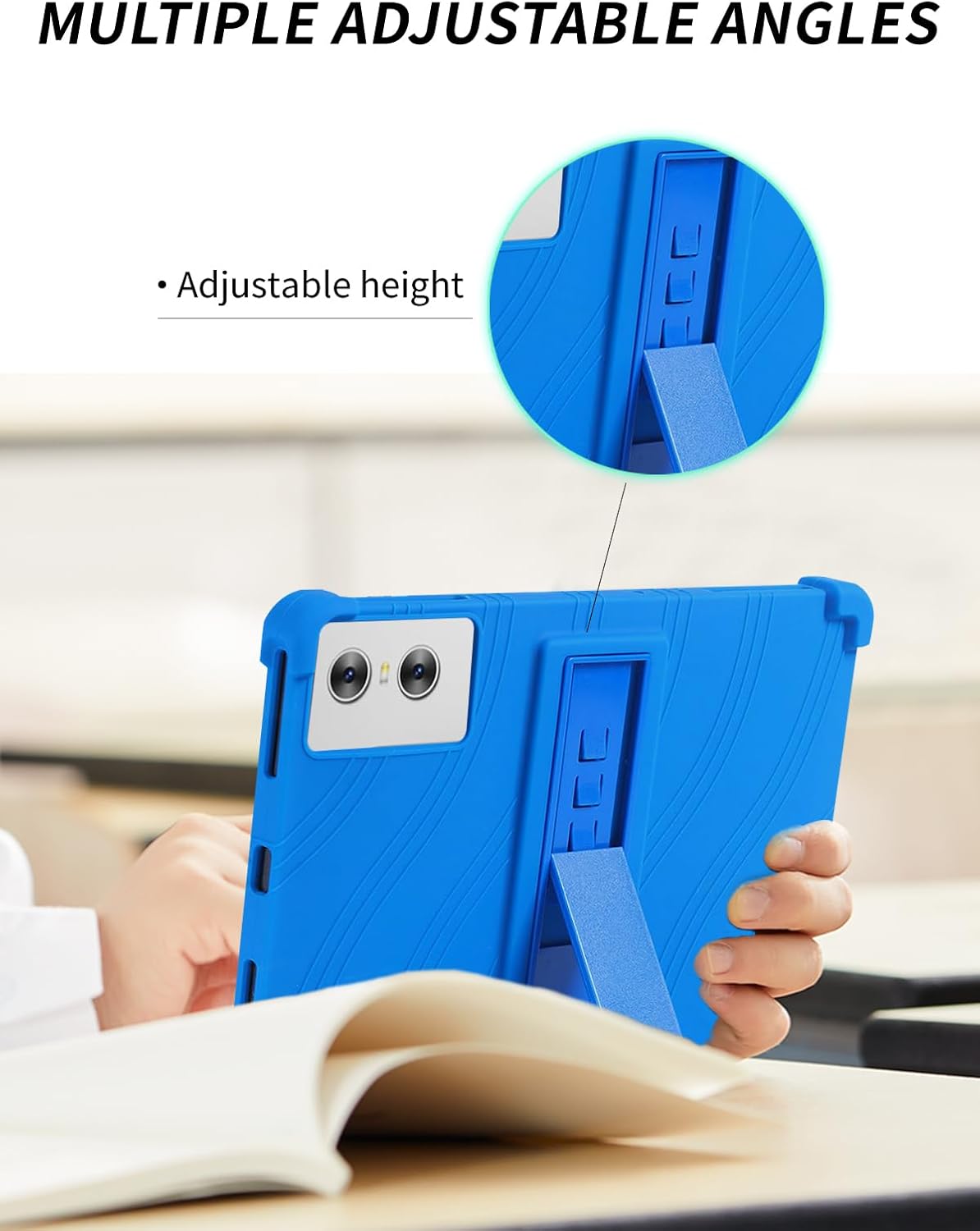 Case for SVITOO TAB P11 Android 15 Tablet 2025 11 inch，WUNIAK Shock Proof Lightweight Stand Rubber Shell Protective Cover,Kids Friendly Soft Silicone Adjustable Stand Cover，Blue