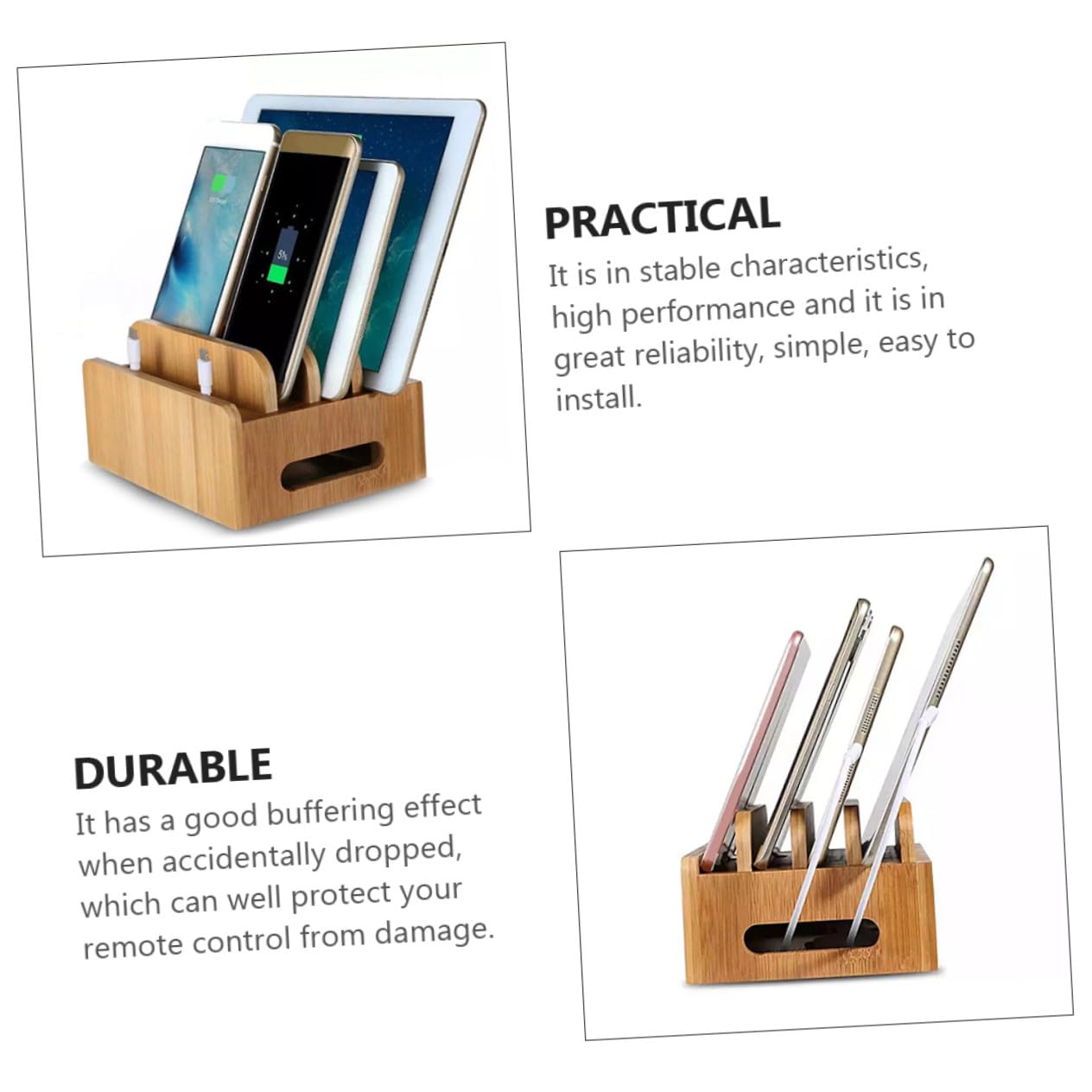SOIMISS Stazione di Ricarica Universale in Legno per Dispositivi Elettronici con Supporto Organizzatore per Cellulare Tablet e Auricolari Base Compatta per Scrivania Ordinata Cavi