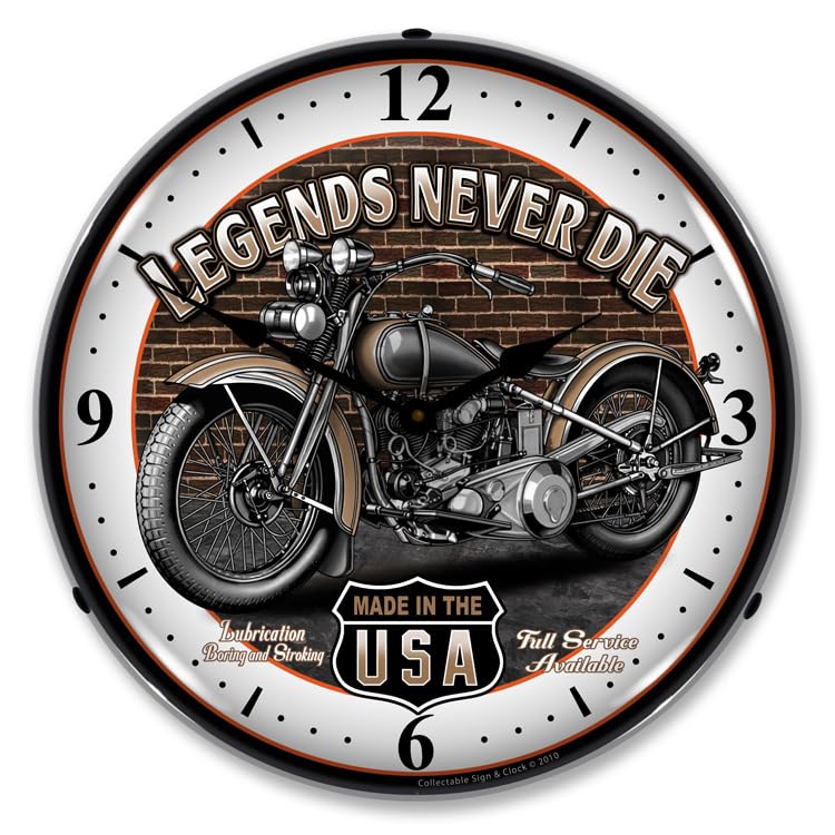 Legends Motorcycle Backlit LED Lighted Clock