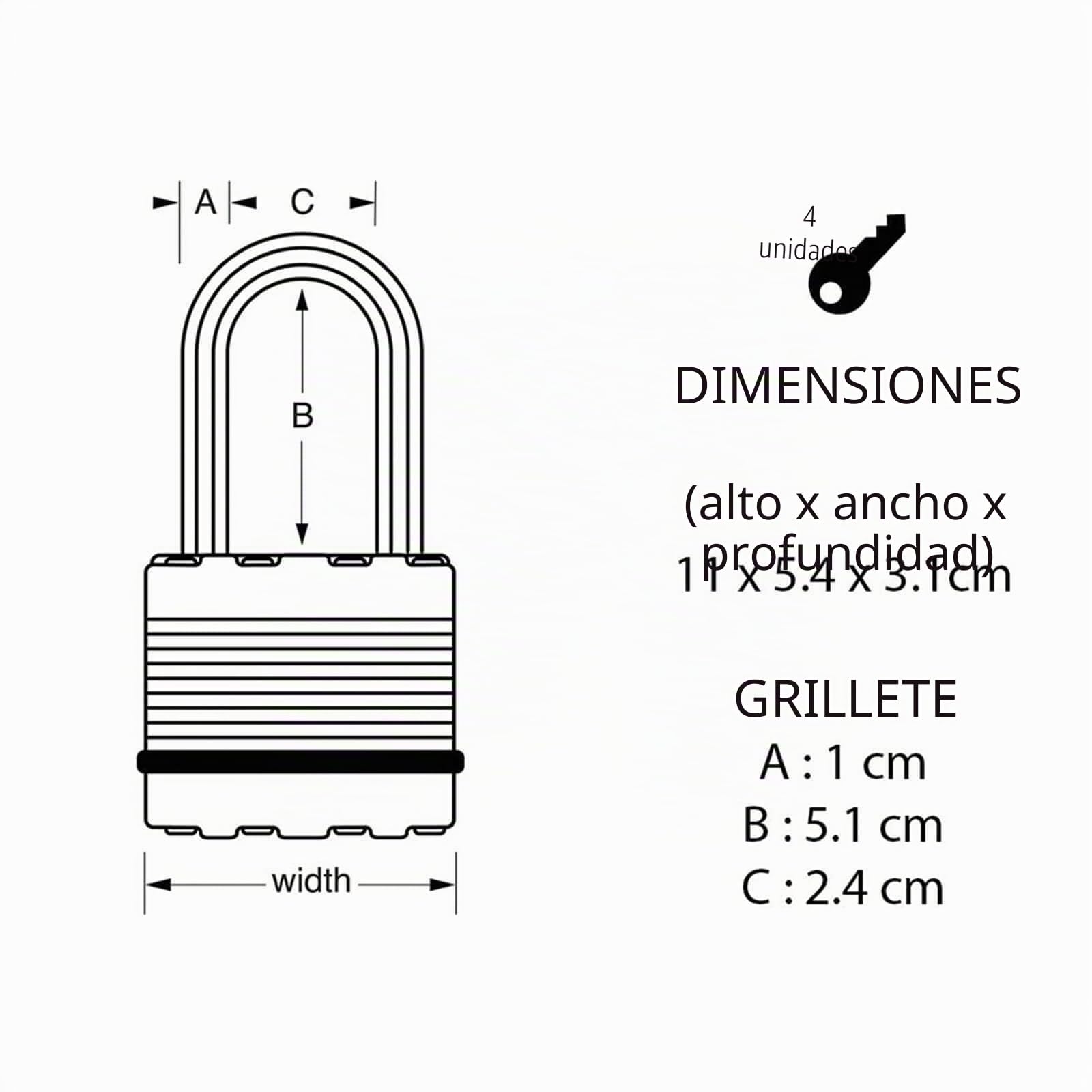 Master Lock M515EURDLH Candado Seguridad Llaves Acero Laminado y Antióxido Exterior, Arco Largo + Estanco + Contra la corrosión, Adecuado para Portales, Garages, Sótanos