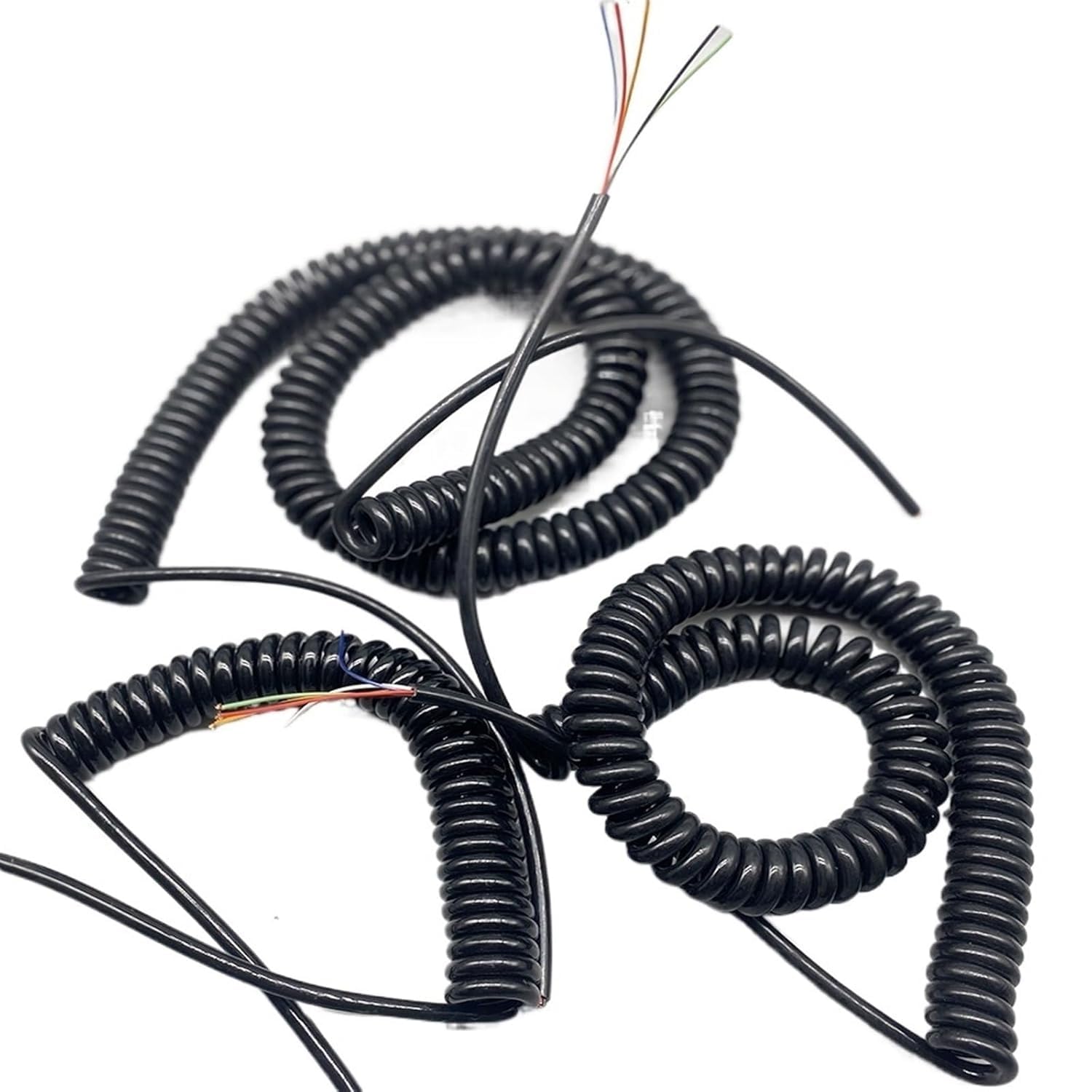 Kabel spiralny sprężynowy, 6-rdzeniowy, elastyczny przewód zasilający 24AWG, spiralny, sprężynowy, czarny, teleskopowy, zwijana cewka (rozciągliwy 3,75 m)