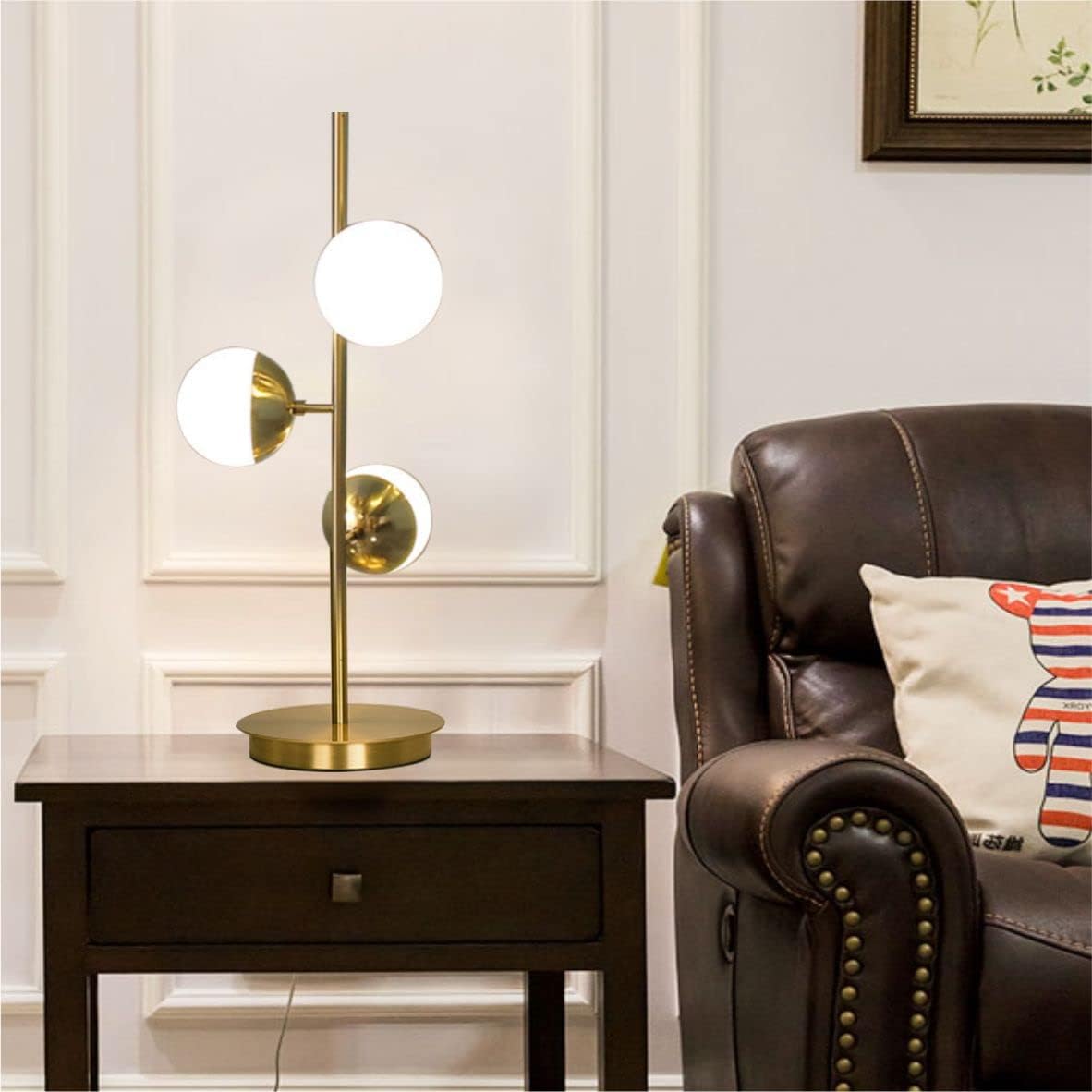 KCO Lighting Modern Gold Table Lamp 3-Light Glass Globe Desk Lamp with 70.9” Plug in Cord Nightstand Light Fixture for Beside Desk Sturdy Room