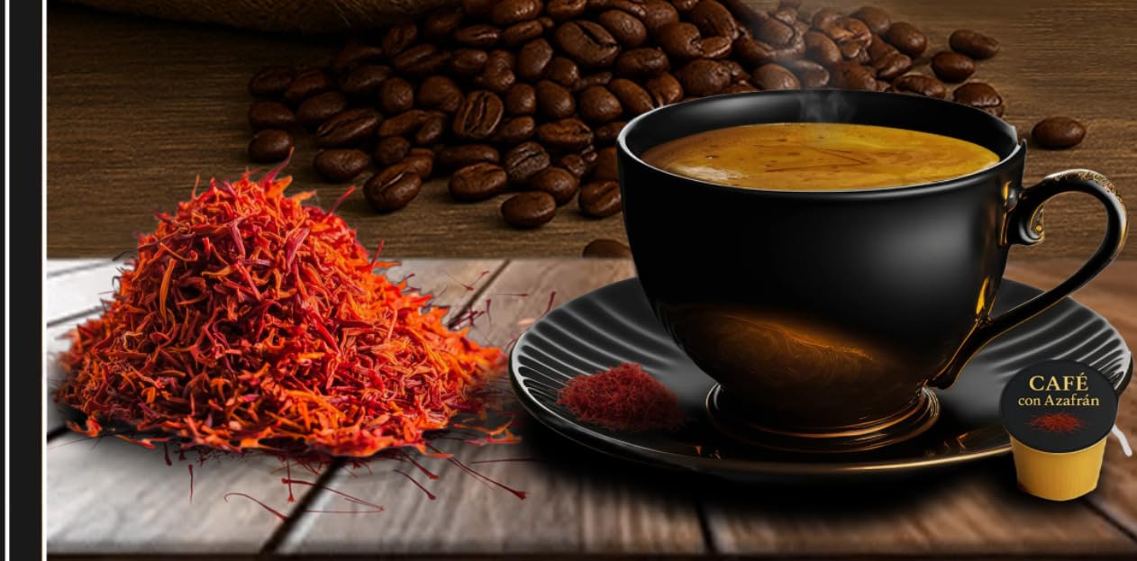 Esir Café con Azafrán en Polvo 200 g - Pack 3 – Mezcla Gourmet Premium | Aroma Intenso y Especiado | Ideal para Bebidas Especiales, Postres y Cocina | Bolsa Resellable (600, Azafrán)