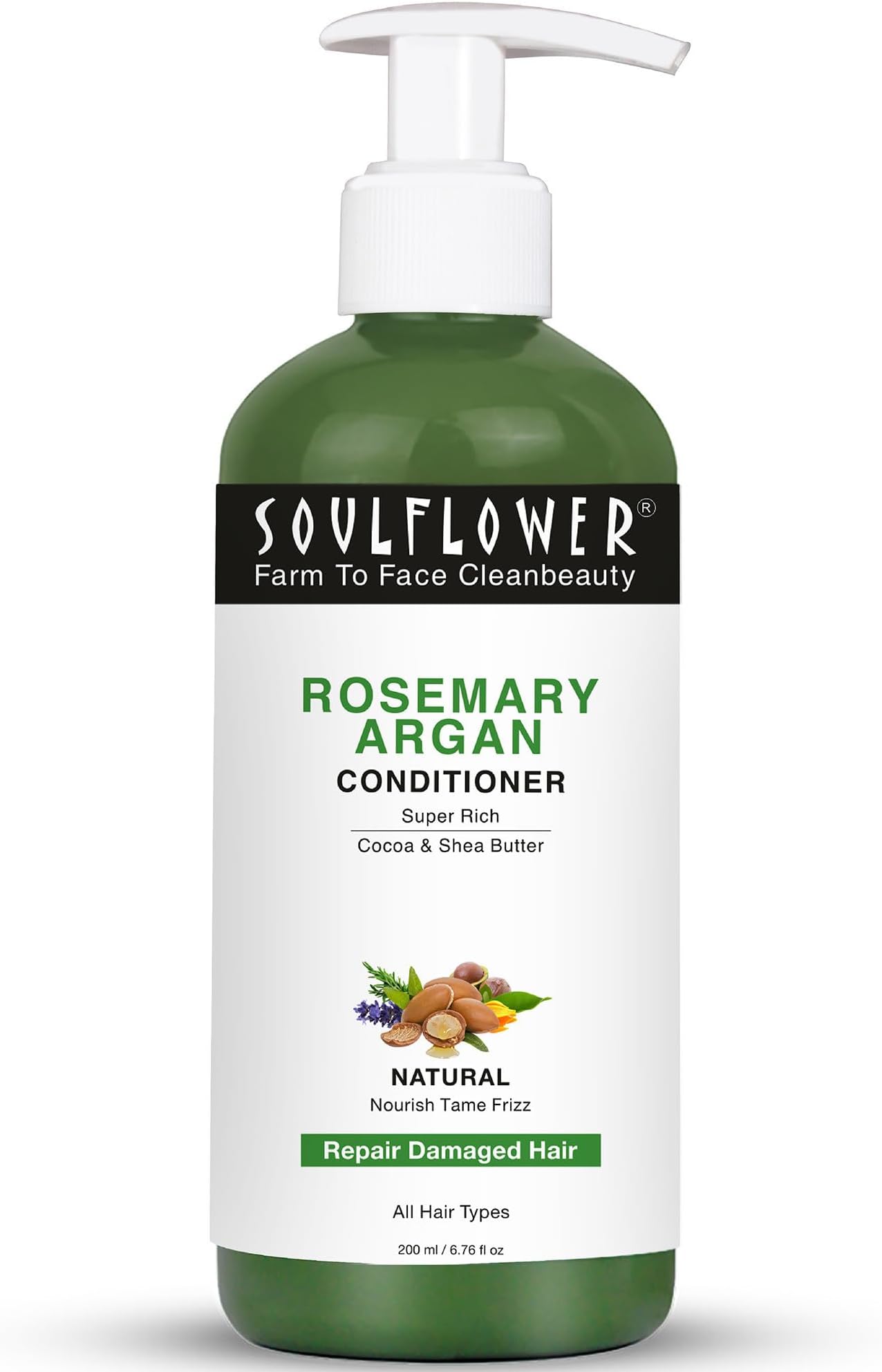 Soulflower Rosemary Argan Hair Conditioner|Hair Growth,Hair Fall Control,Strong,Shiny&Long Hair|Hydration&Nourishment Men&Women|Aloe Vera,Lavender,Rosemary Oil,Olive Oil|200Millilitre