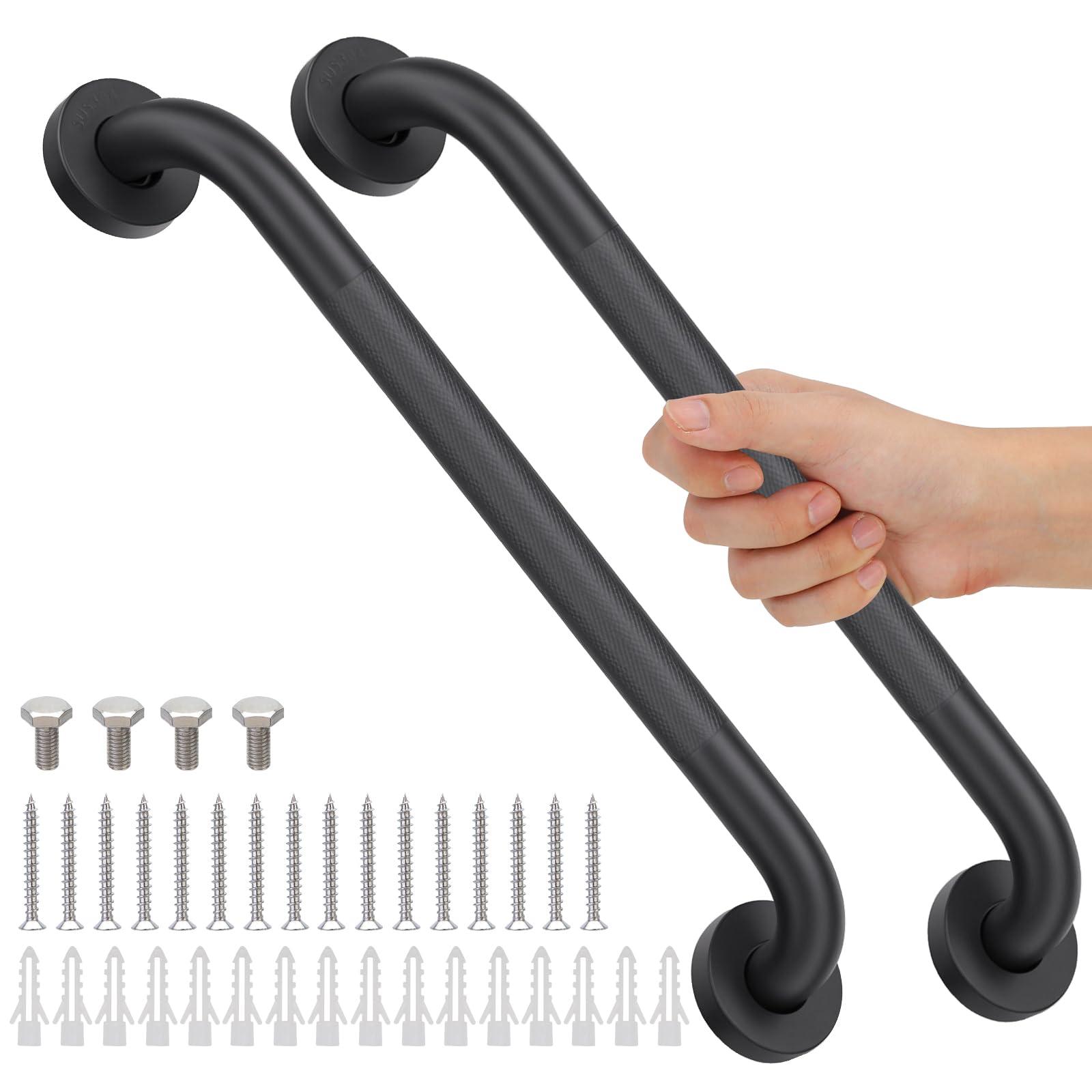 Photo 1 of 2 Pack 16 Inch Shower Grab Bars for Seniors Bathroom, Black Stainless Steel Safety Support Handles for Shower, Anti Slip Grab Bar for Bathroom, Handicap Elderly Injury Pregnant Assist Bath Handle