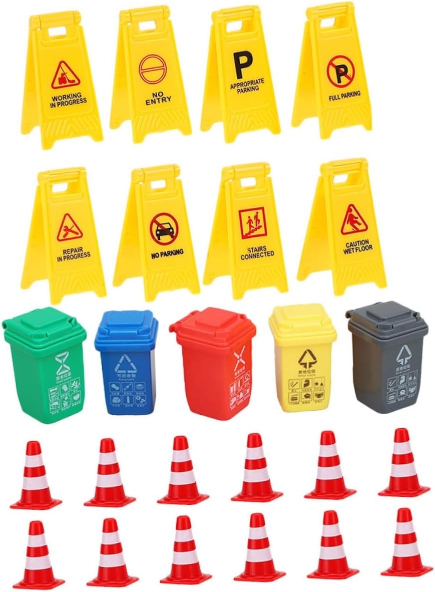 Señales de tráfico para niños, 25 mini señales de tráfico en miniatura, conos de tráfico en miniatura, juego de calle en miniatura, bloques de