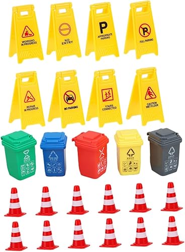 Señales de tráfico para niños, 25 mini señales de tráfico en miniatura, conos de tráfico en miniatura, juego de calle en miniatura, bloques de