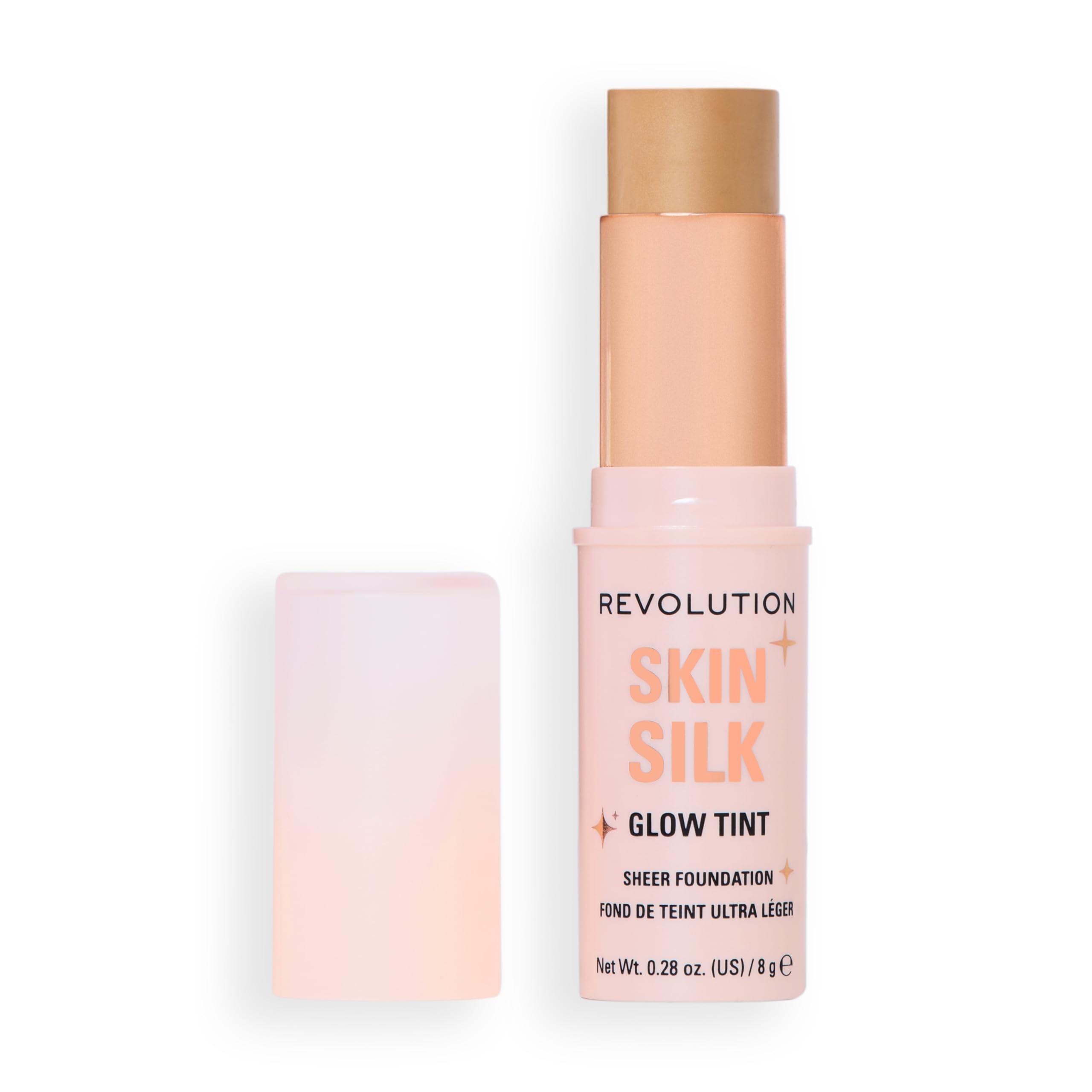 Revolution Skin Silk Glow Tint Sheer Foundation Stick, For Luminous Skin, Banish Blemishes & Smooth Fine Lines, Medium Tan Warm, 8g