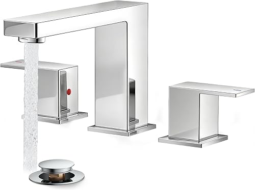 Miniatura 23 de FORIOUS Grifos de baño negros de 3 agujeros, grifo de lavabo de baño negro mate de 8 pulgadas de ancho, 2 manijas para fregadero de baño con drenaje