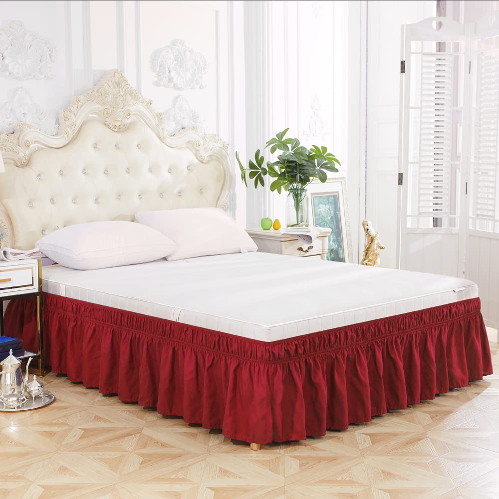 Yinghesheng Polyester Wrap Around Frilled Valance Bed Skirt,Single Double King Super King Elastic Dust Ruffles Bedskirts,Easy Care, Machine Washable,red,Queen — image 1