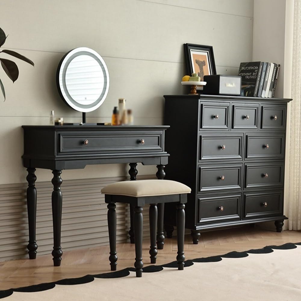 Tavolo della vanità Toeletta americana retro nera in legno massello con cassettiera combinata dal design moderno e minimalista