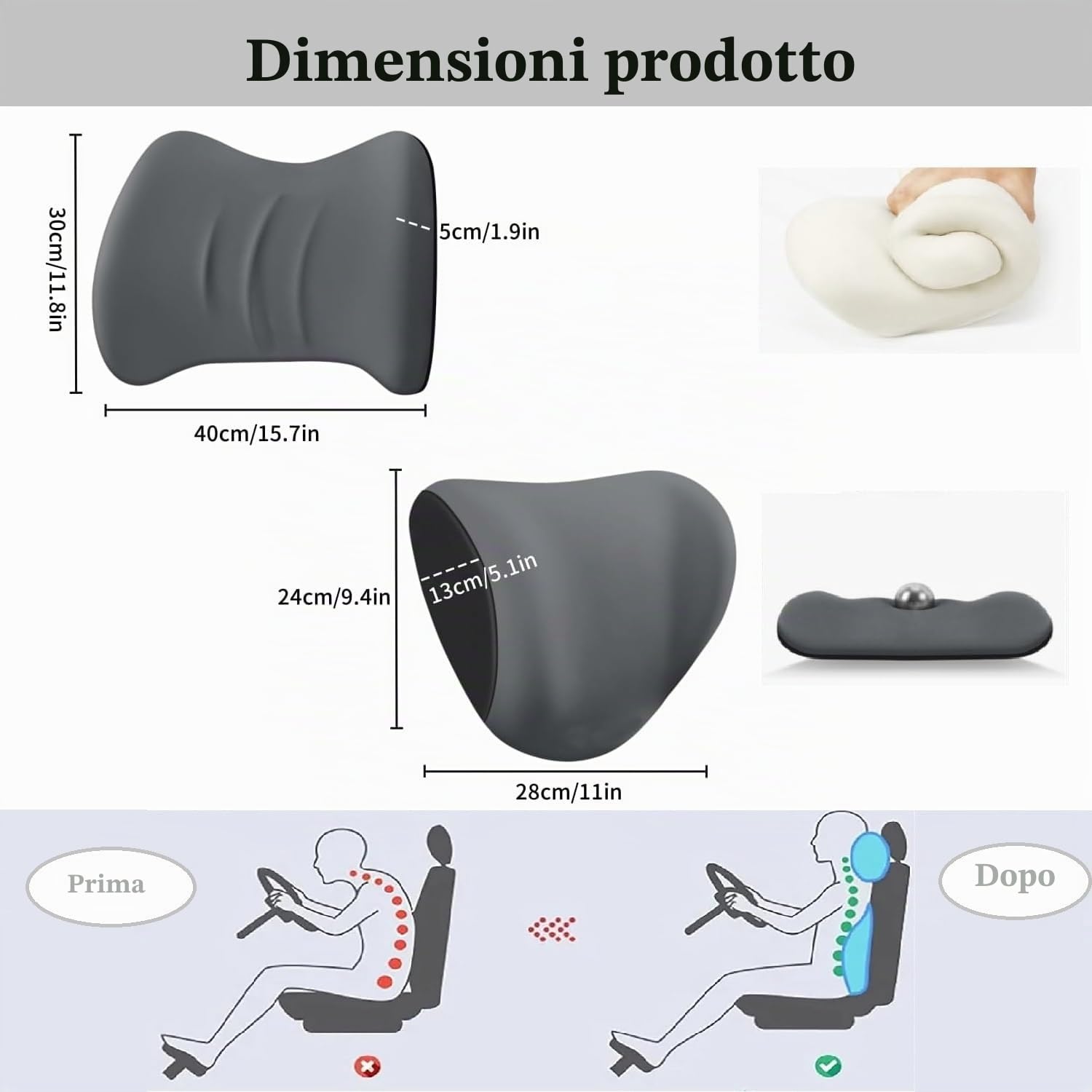 Set di cuscini poggiatesta lombare e per collo Sonhomay in memory foam, cuscini poggiatesta per auto, cuscino lombare per sedile auto per il sollievo dal dolore al collo e alla schiena, cuscino per