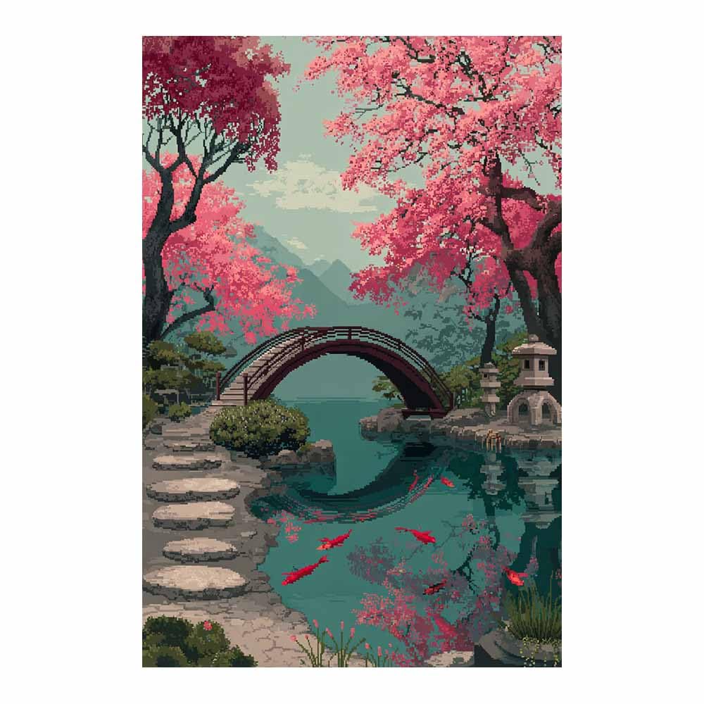 HOQIU Beautiful wall art Pixels Japanese Garden canvas artwork for wall, art prints, For living room, bedroom, bathroom, dining room, painting and decor.(Multicolor)-80x120cm Unframed