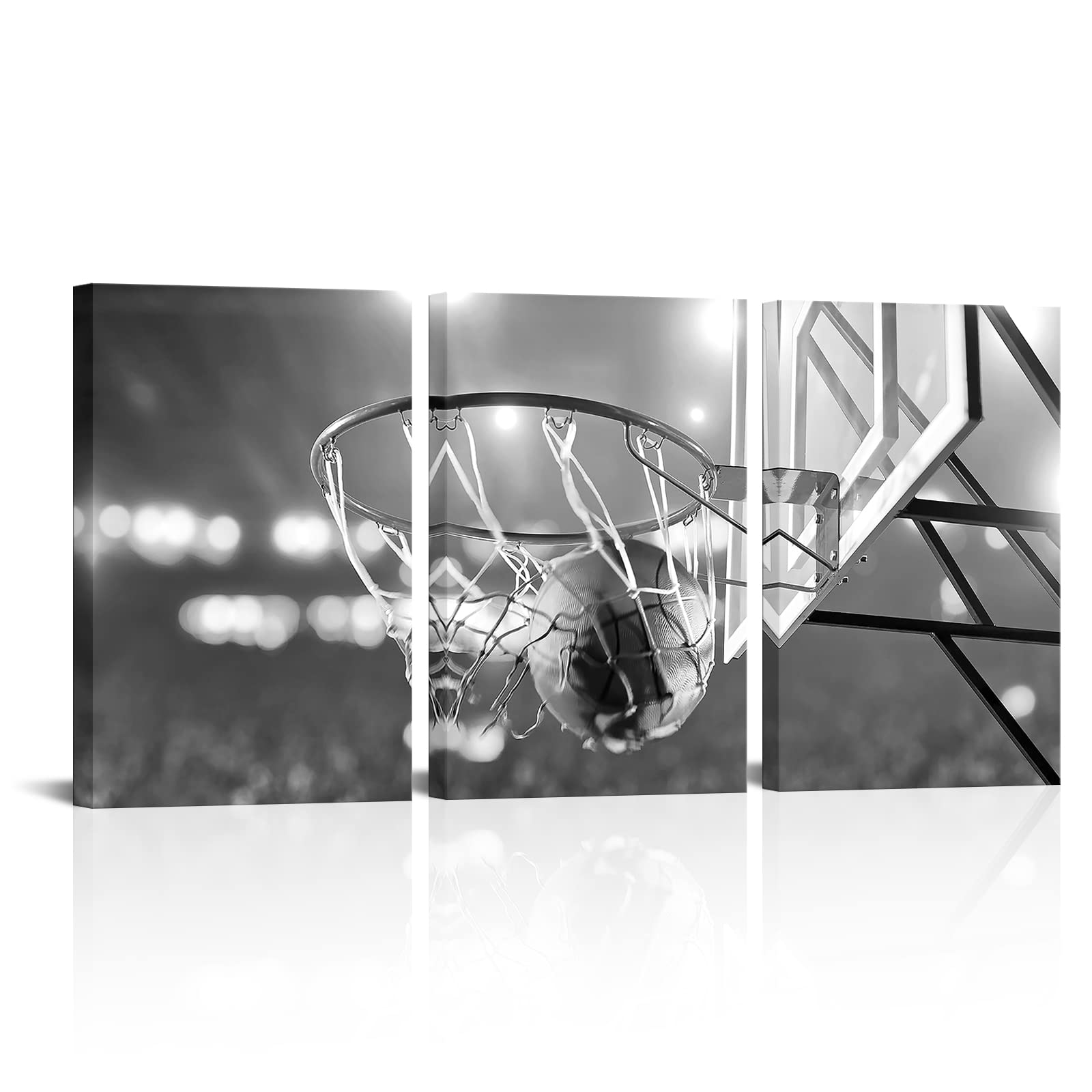 Apicoture Basketball Wall Art Large Black and White Basketball Room Decor for Boys Bedroom Study Room Canvas Sports Posters Framed Ready To Hang 16"