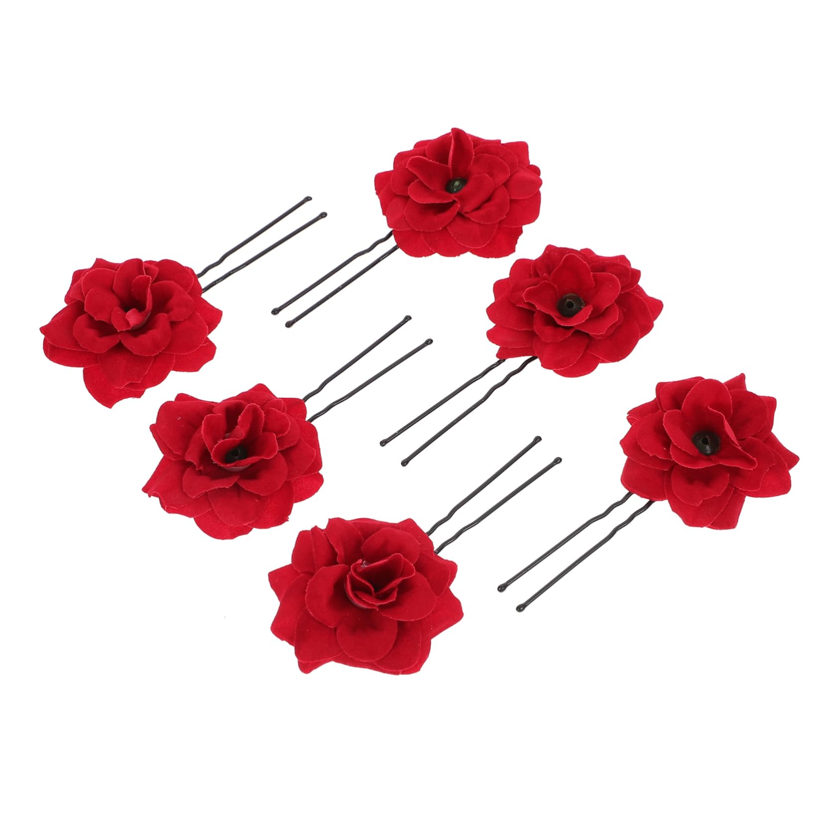 FRCOLOR 10 Sets Braut-haarstäbe Rote Rose Damen-haarnadel Dekorative Haarnadel Haarstäbchen Für Hochzeitsfeiern U-förmige Hochsteckfrisur Haarschmuck 6 Stück * 10