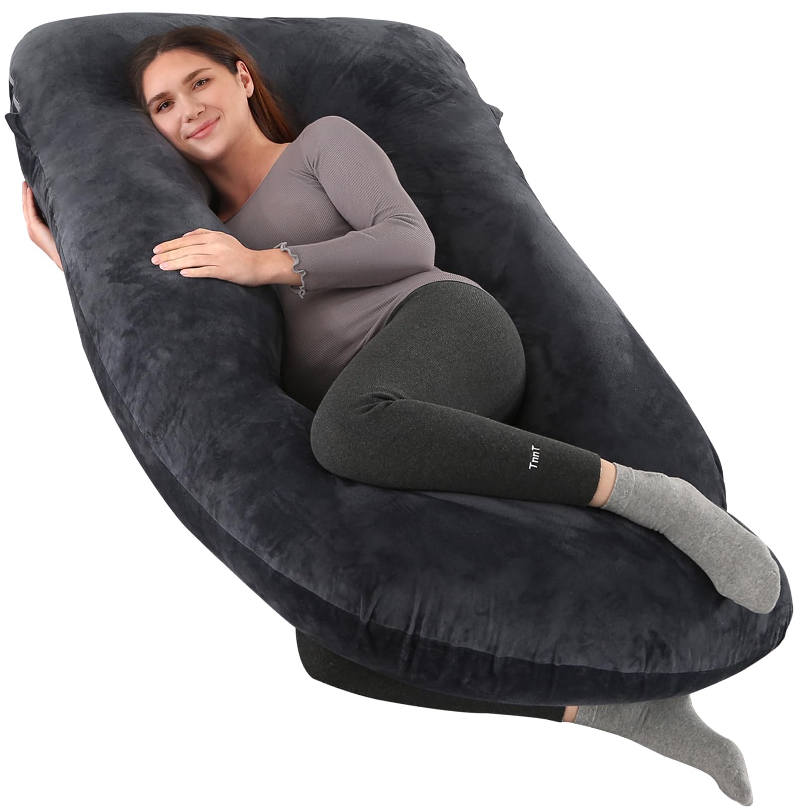 cauzyart Pregnancy Pillows for Sleeping U-Shape Full Body Pillow and Maternity Support - for Back, HIPS, Legs, Belly for Pregnant Women with Removable Black