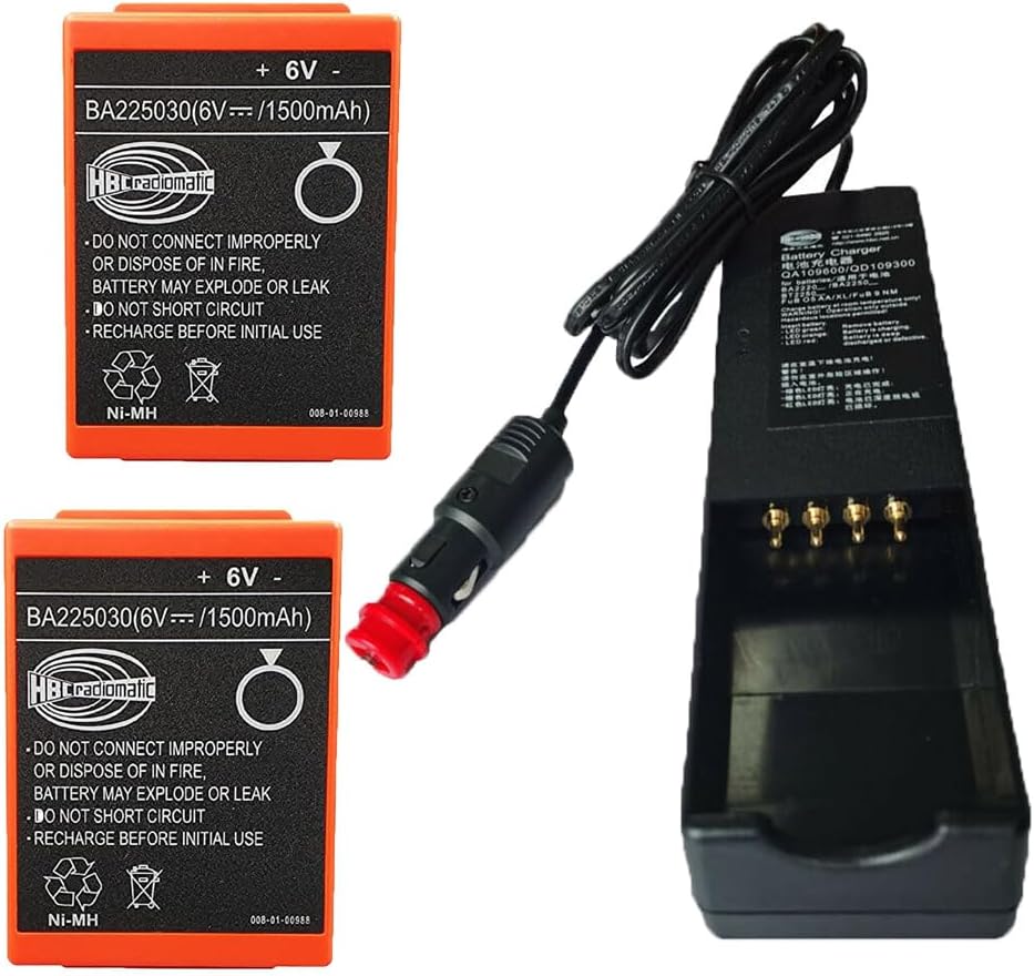 BALOLO (1*Charger+2*Battery) BA225030 6V 1500mAh Ni-Mh Rechargeable Battery with DC 10-30V QA109600 QD109300 Remote Battery Charger, for HBC Radiomatic BA225030 Battery