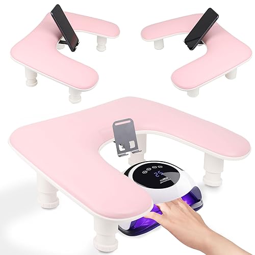 Miniatura 10 de Reposabrazos para uñas Tech con tapete de mesa para uñas y soporte para teléfono, base ajustable en forma de U para manicura y reposamanos (color