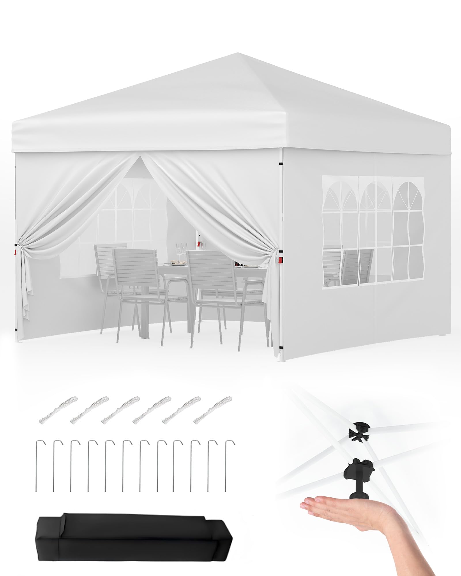 Faltpavillon 3x3 m wasserdicht stabil mit 4 Seitenwänden – Pop up Pavillon faltbar aus 420D Oxford, UV-Schutz 50+, 3-Fach höhenverstellbar, Partyzelt mit Tragetasche für Garten & Outdoor