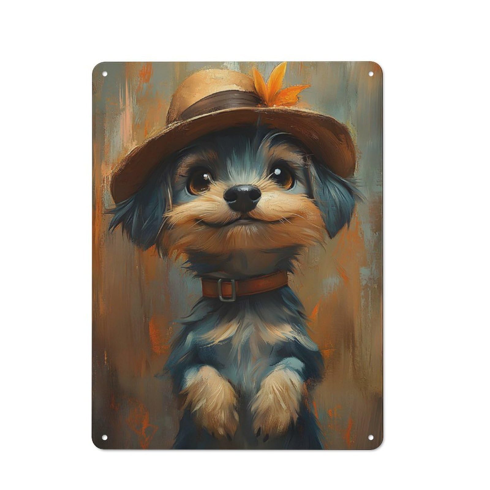 Junmoney Cute Malteser Dog In Hat Metal Plaque 40X30cm With For Hallway Wall, Rustic Decor, For Garage, Workshop And Man Cave Decoration