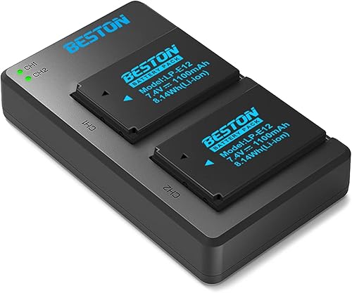 BESTON Paquete de 2 baterías LP-E12 y cargador USB rápido para cámaras Canon EOS M M2 M10, M50, M50 Mark II, M100 M200, Rebel SL1, PowerShot SX70 HS
