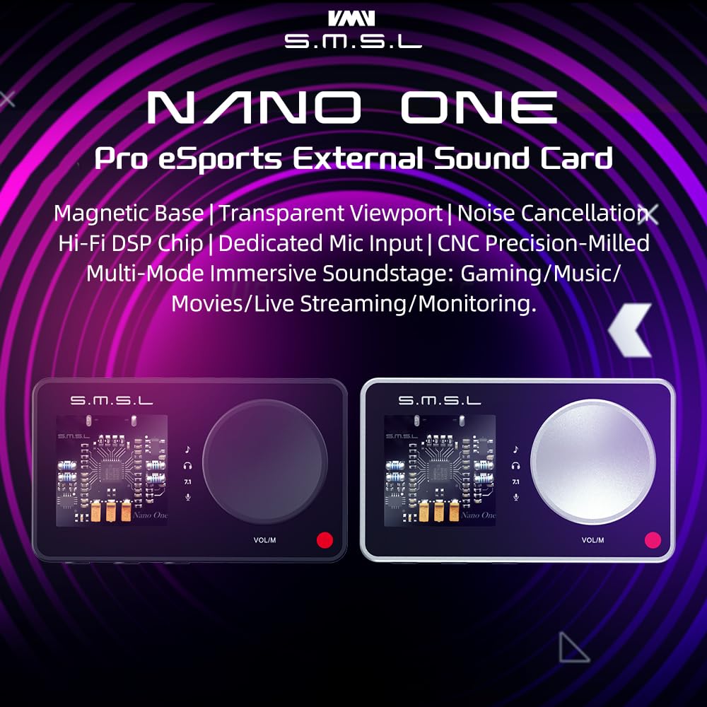 SMSL Nano ONE, tarjeta de sonido externa para juegos, entrada USB, salida de auriculares de 3.5 mm, cuatro modos: música/juego/7.1 virtual/mejora de voz se conecta a teléfonos/tabletas/computadoras