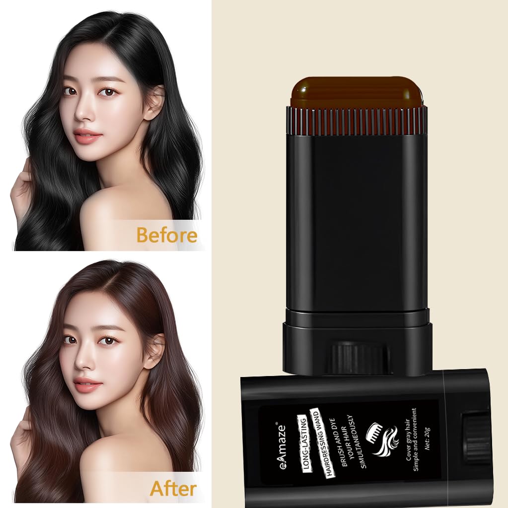 eAmaze 2-in-1 Hairdressing Wand, Hair Touch Up Comb & Powder Stick with Built-in Comb – Waterproof, Long-Lasting Root Cover Up, Covers Grey Roots & Bald Spots Instantly, Matte Finish, Fuller Denser Look, 20g (Dark Brown) - Image 7 thumbnail