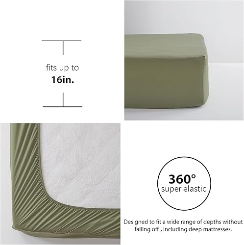 Miniatura 6 de Anluoer Juego de edredón tamaño Queen, ropa de cama bohemia con borlas de color verde oliva, 7 piezas con sábanas, juegos de ropa de cama ligeros y