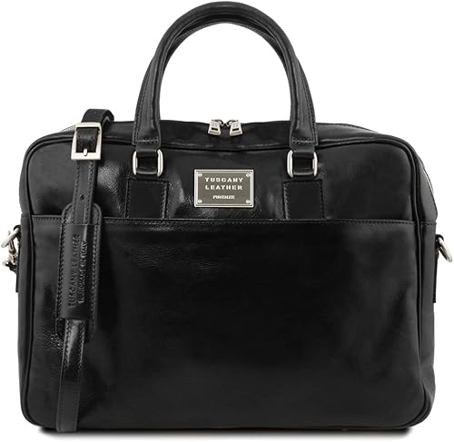 Tuscany Leather - Urbino - Maletín de piel para portátil con bolsillo delantero - TL141241, Negro -