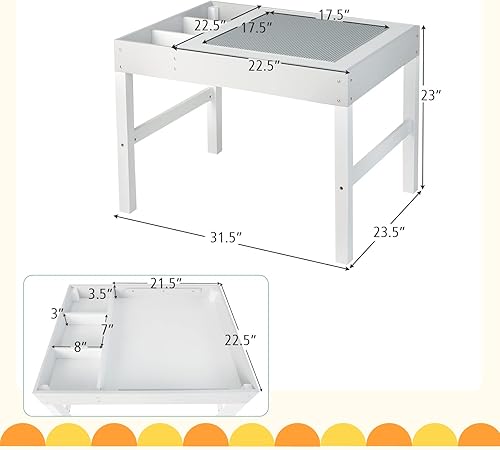 Miniatura 6 de Costzon Mesa para niños, escritorio de madera 3 en 1 con almacenamiento, mesa de doble cara para artes infantiles, manualidades, dibujar, leer,