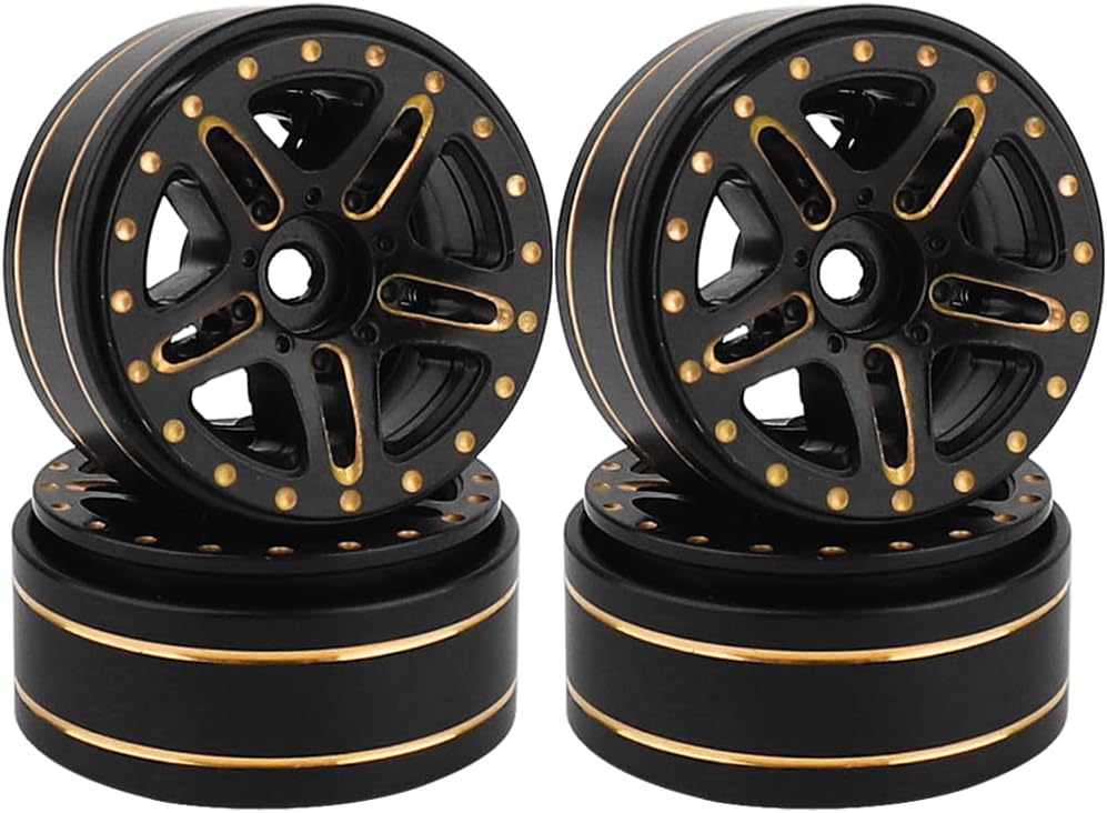 1.0 Brass Beadlock Wheel Rims 4PCS Wheels for All 1/24 Scale FCX24 Axial SCX24 Deadbolt C10 Gladiator 1/18 TRX4M RC Crawler Car Upgrades Parts (Pattern B)