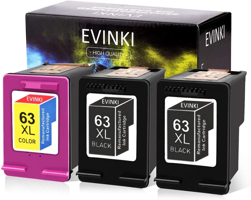 Amazon Com Evinki 63xl Ink Cartridge Remanufactured For Hp 63 Ink 63xl Black And Color Combo Pack Used For Printers Envy 4520 4512 4516 Officejet 525 5258 3830 3833 Deskjet 3630 3634 2b1c Office Products