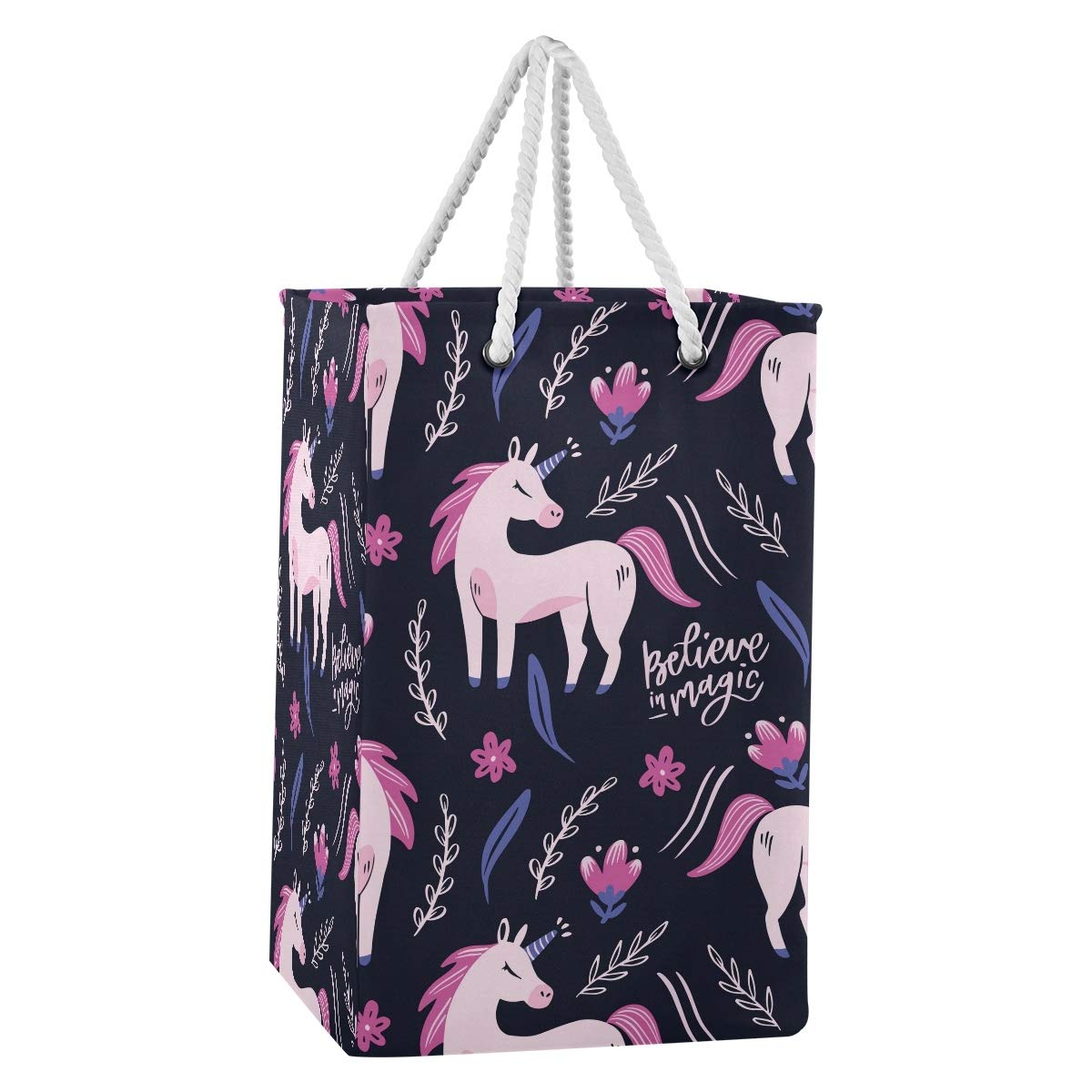 Großer Wäschesack mit Einhorn-Motiv, freistehend, faltbar, mit Tragegriffen, Pink