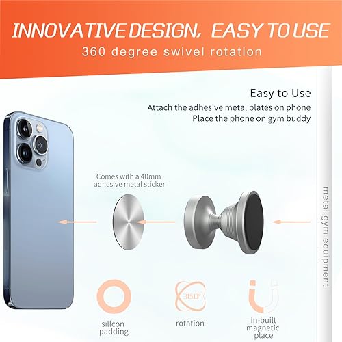 Miniatura 5 de Efocakiox Soporte magnético dual para teléfono, para gimnasio, soporte magnético para teléfono y soporte para videos y fotos, se fija a cualquier