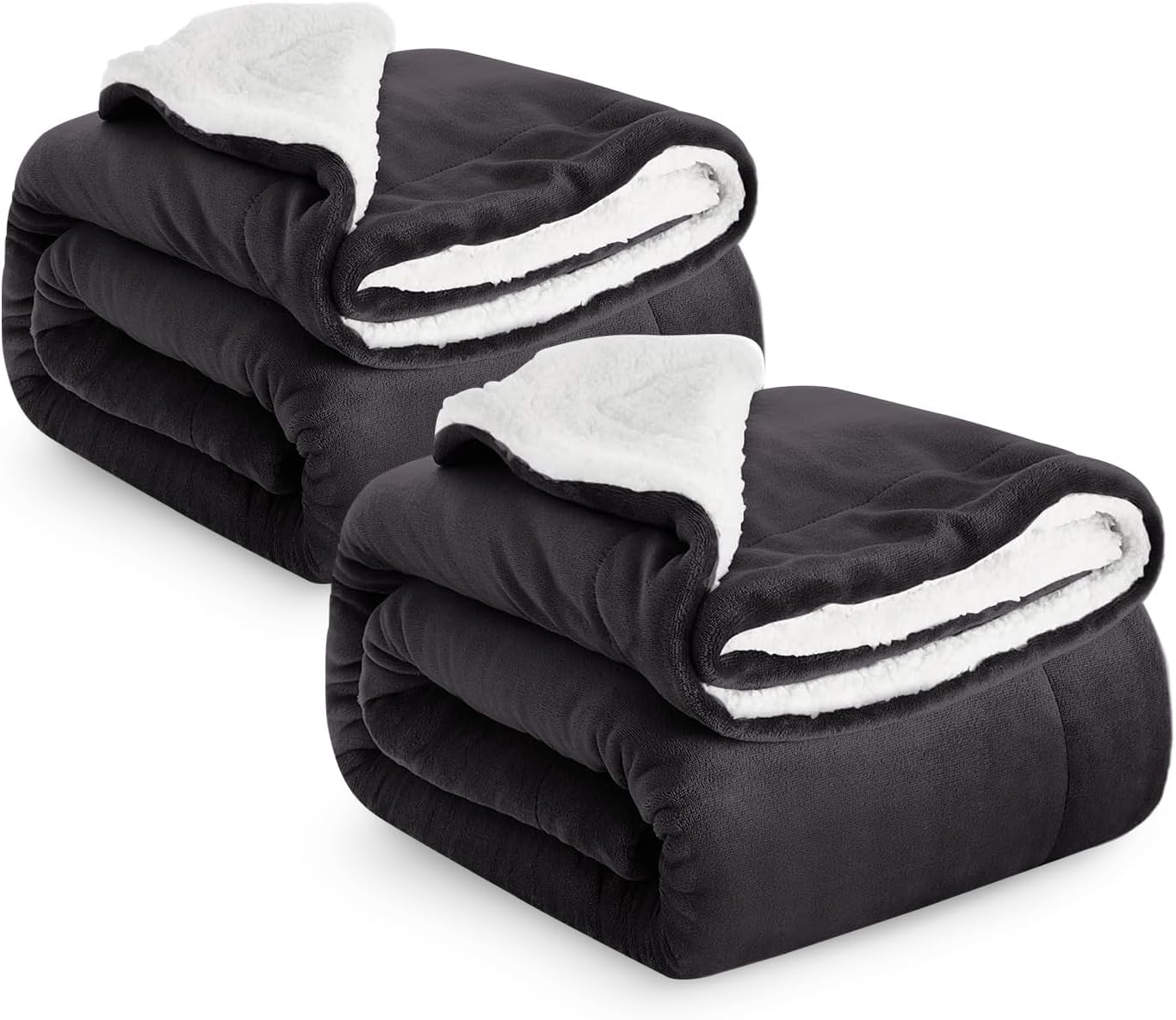 Ir Imperial Rooms Black Sherpa Fleece Blanket Pack Of 2 Bed Throws Blankets For Sofas Soft Fluffy Thick Blanket Reversible Microfiber Throw (, Queen (200 X 240 Cm))