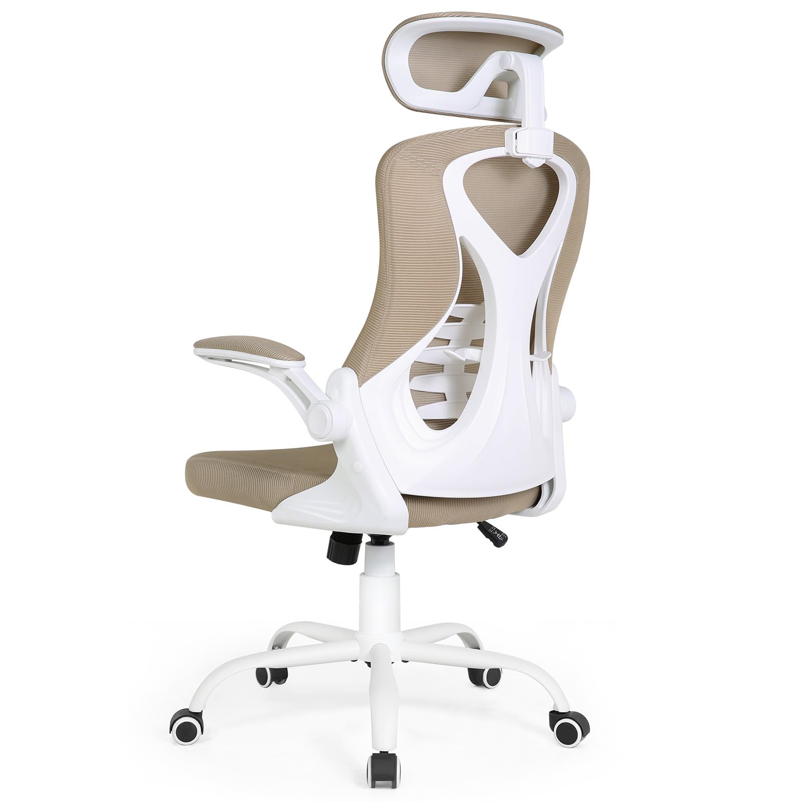 Chaise de bureau ergonomique dossier haut maille blanche et soutien lombaire
